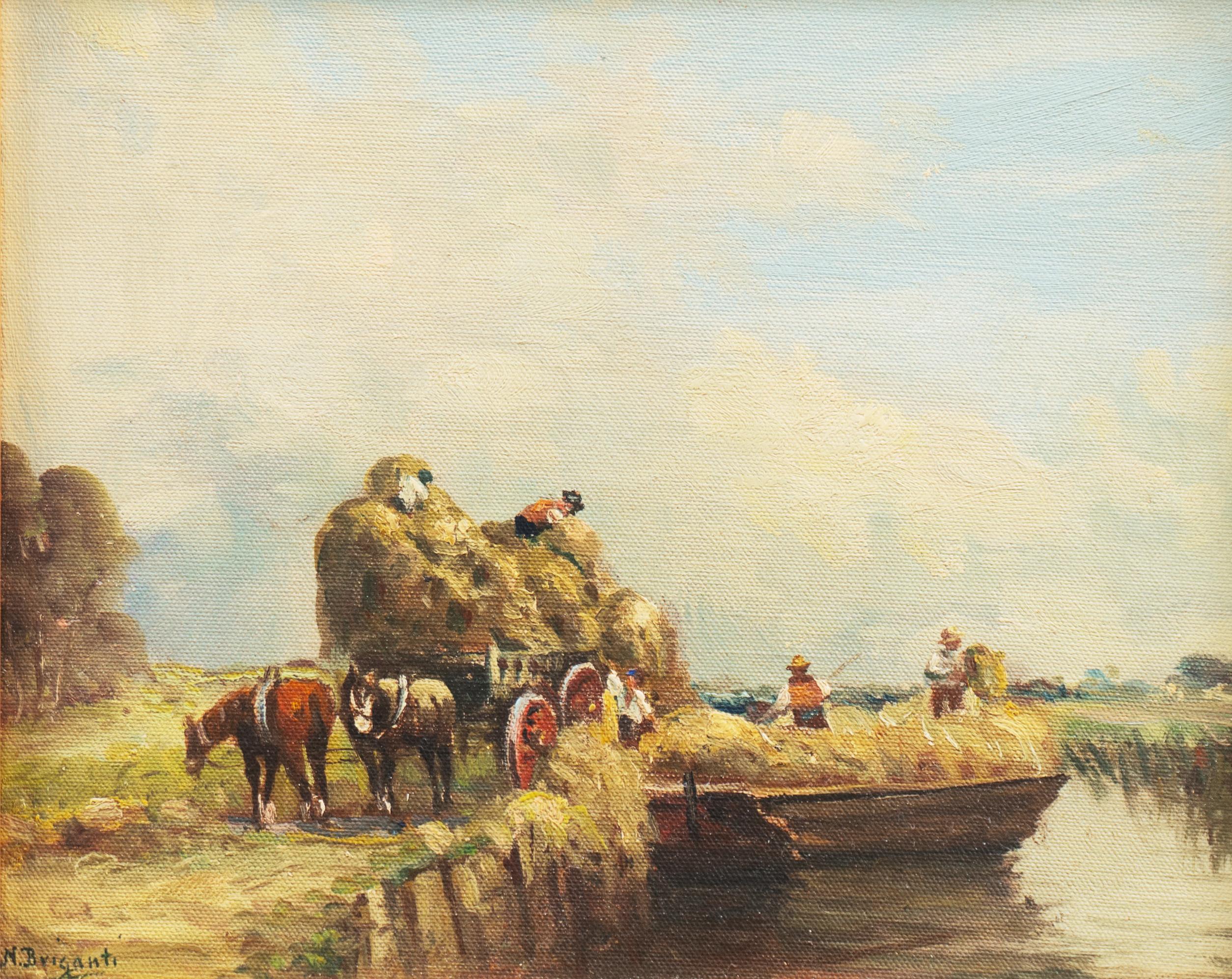 'Harvest Time', New Bedford, Massachusetts, Impressionist Figural Oil Landscape  - Painting by Nicolas Briganti