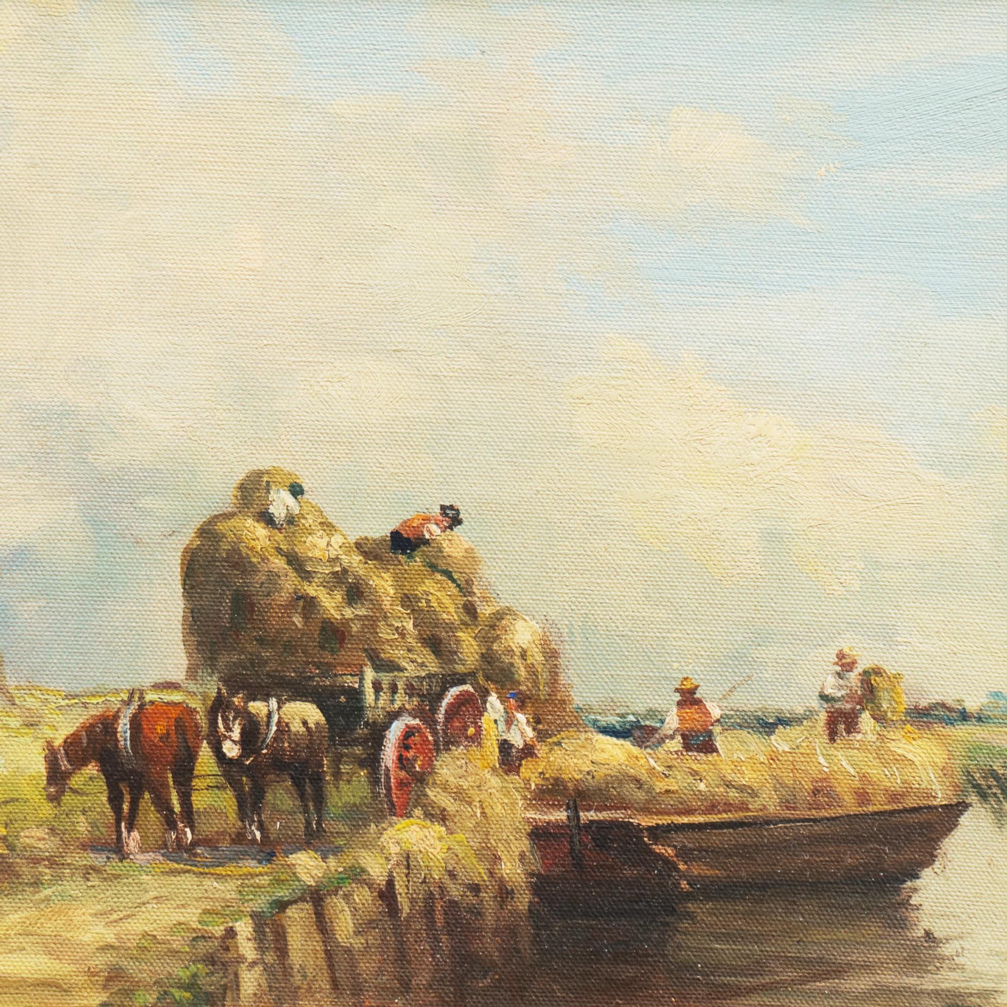 'Harvest Time', New Bedford, Massachusetts, Impressionist Figural Oil Landscape  - Brown Landscape Painting by Nicolas Briganti