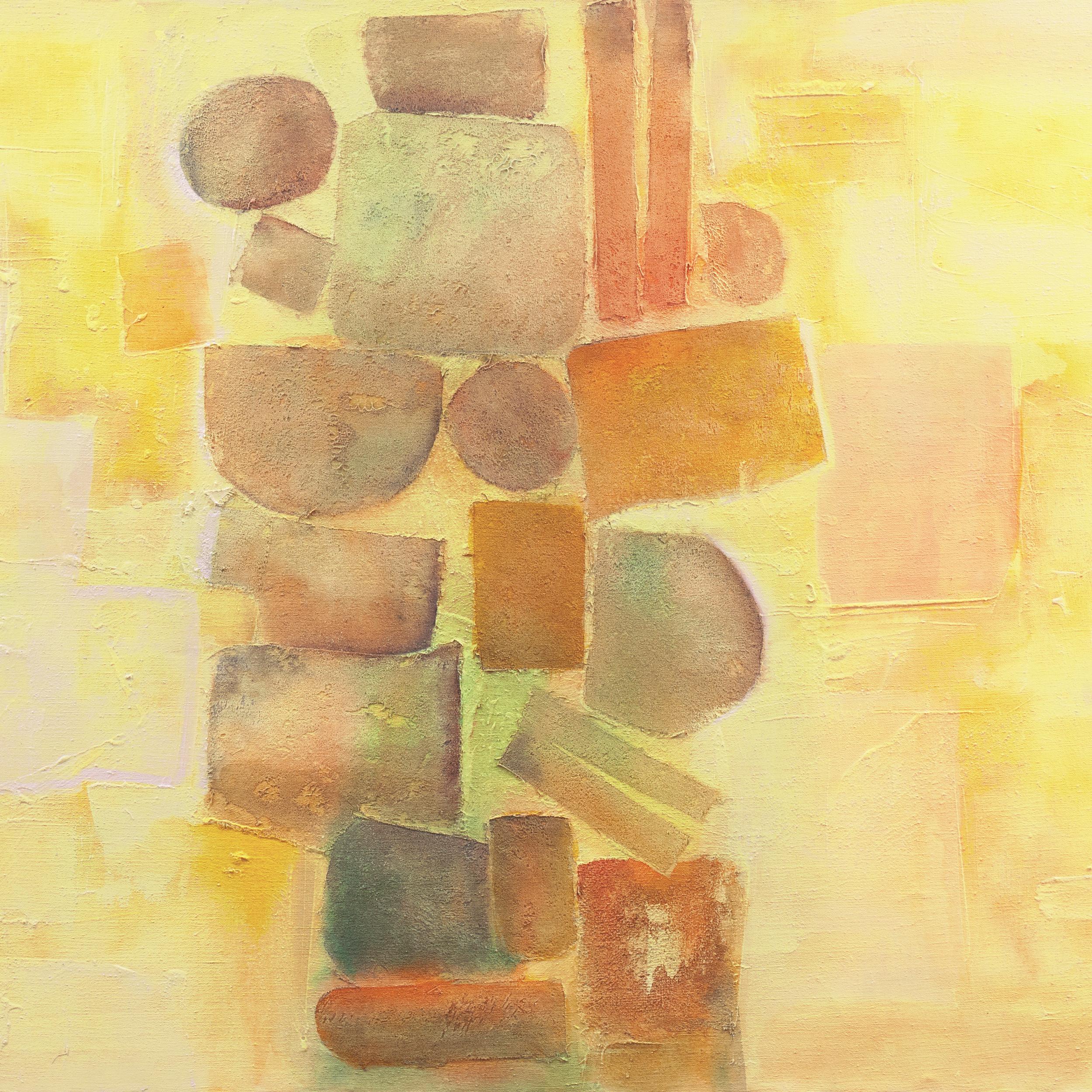 'Construction in Saffron and Tourmaline', French Geometric Abstract, Los Robles (Geometrische Abstraktion), Painting, von Remy Aron