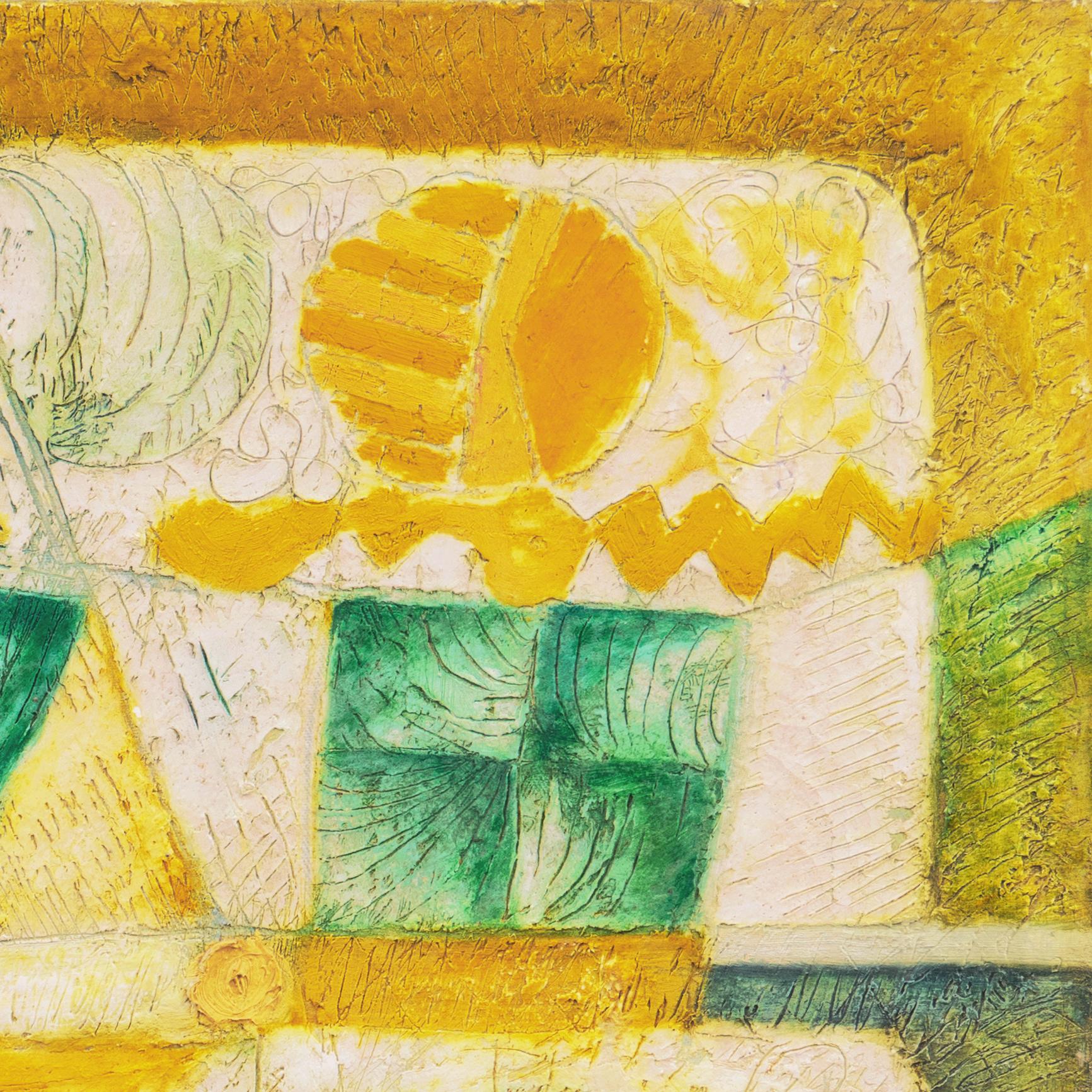 'Organic Abstract in Yellow and Green', Jakarta, Indonesian Art Academy, Ghent - Beige Abstract Painting by Aming Prayitno