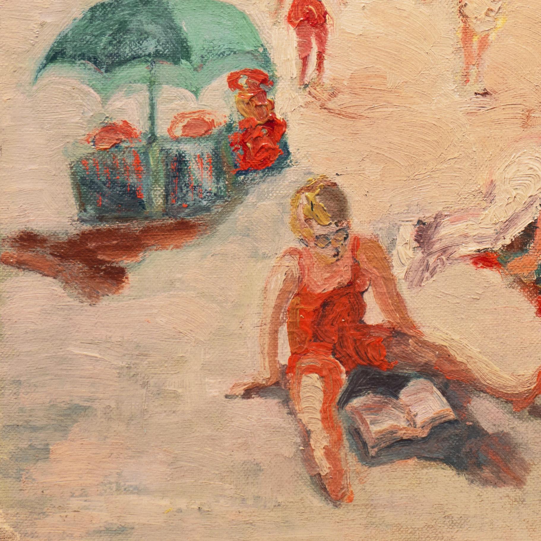 'At the Beach', California Impressionist woman artist, Carmel, Cooper Union - Painting by Marjory Pegram