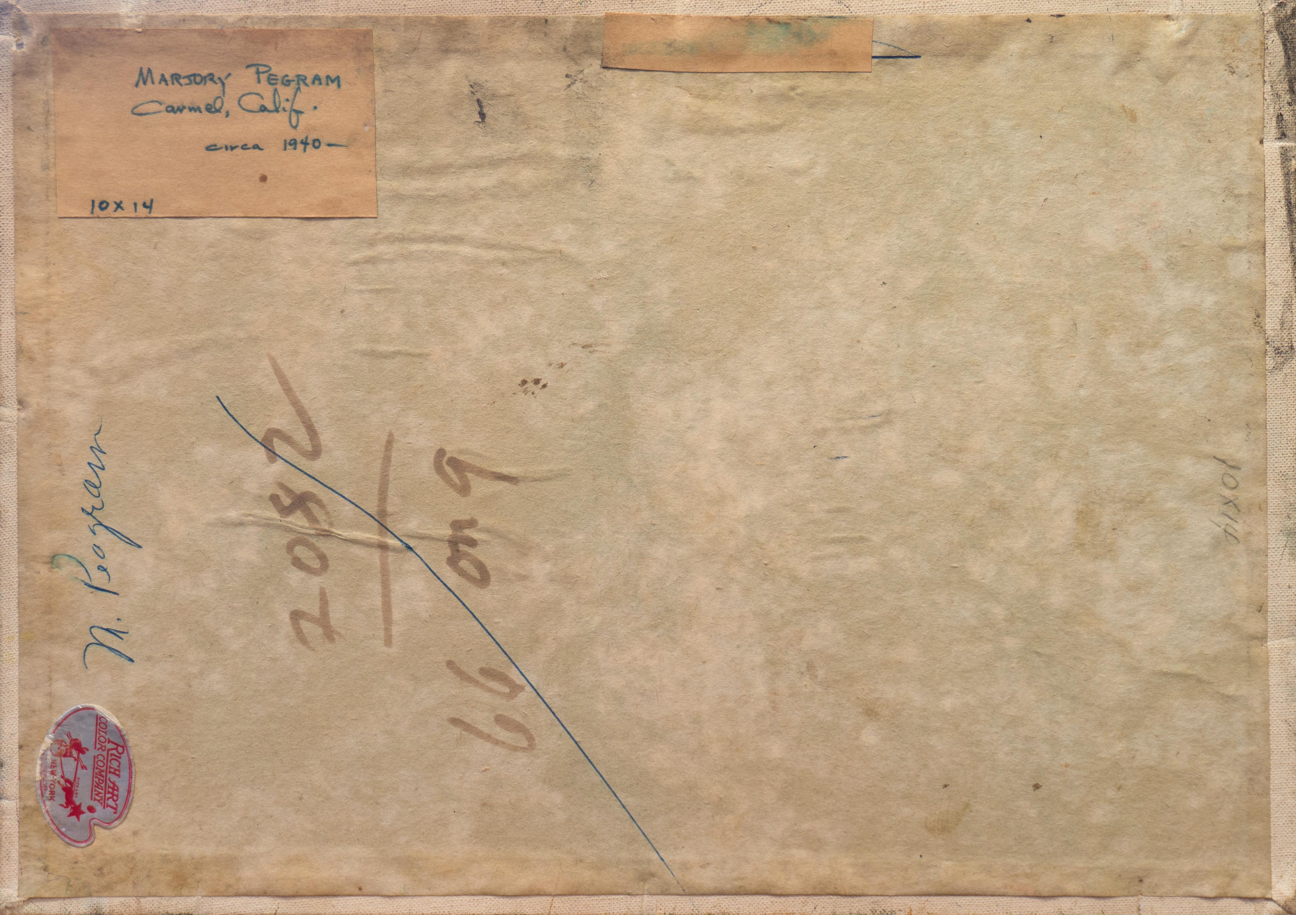 Inscribed, verso, on old label, 'Marjory Pegram, Carmel, Calif. circa 1940' for Marjory Pegram (American, 1883-1972) and painted circa 1940; additionally inscribed 'M. Peagram'.

Born in New York, Marjory Pegram first studied at the Cooper Union