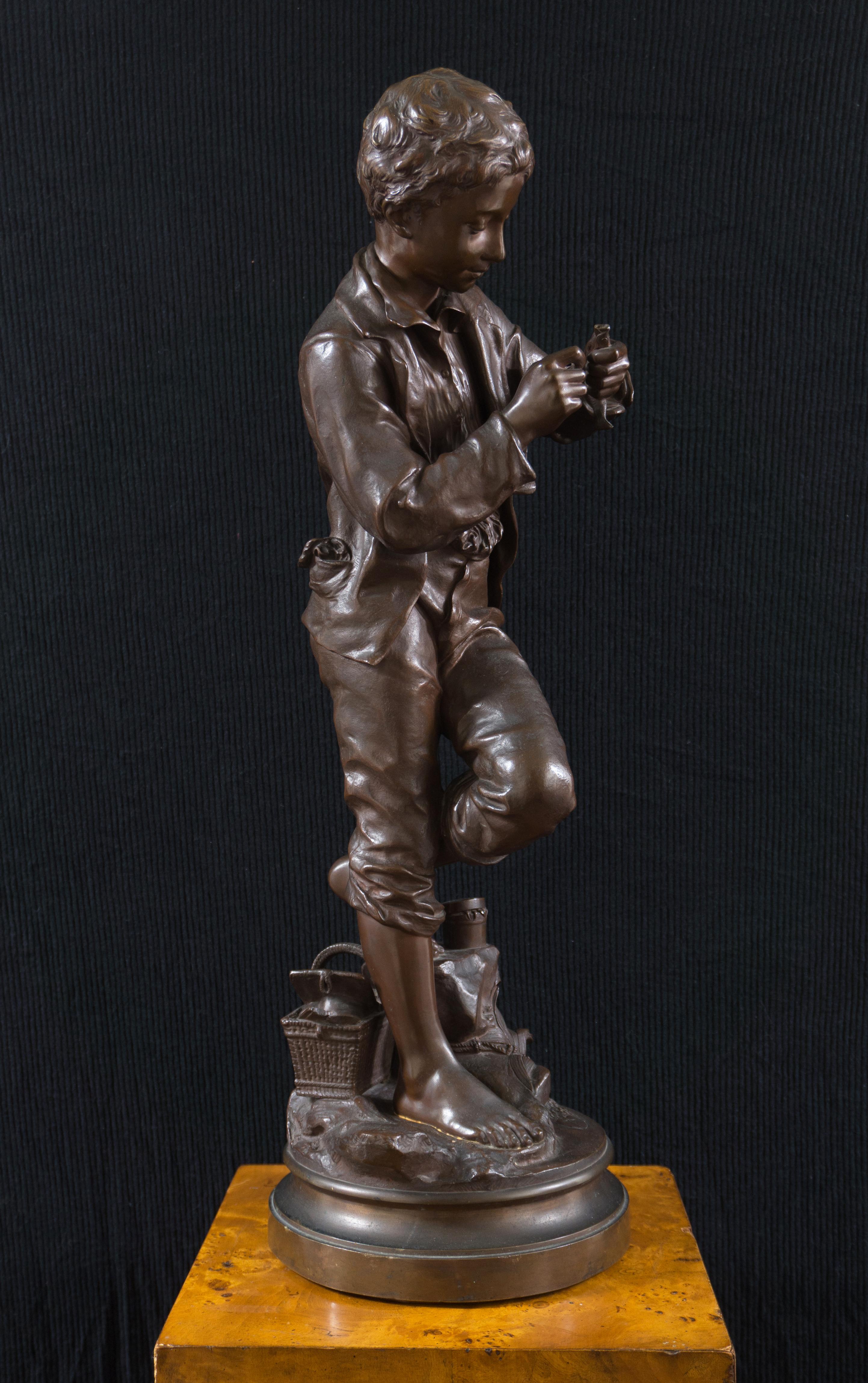 A substantial lost wax bronze, cast after the original model by Eugène-Nicolas-Clément, Comte d''Astanière (French, 1841-1918). One of the larger-size castings in overall good condition and showing excellent patination. (N.B. Without fishing