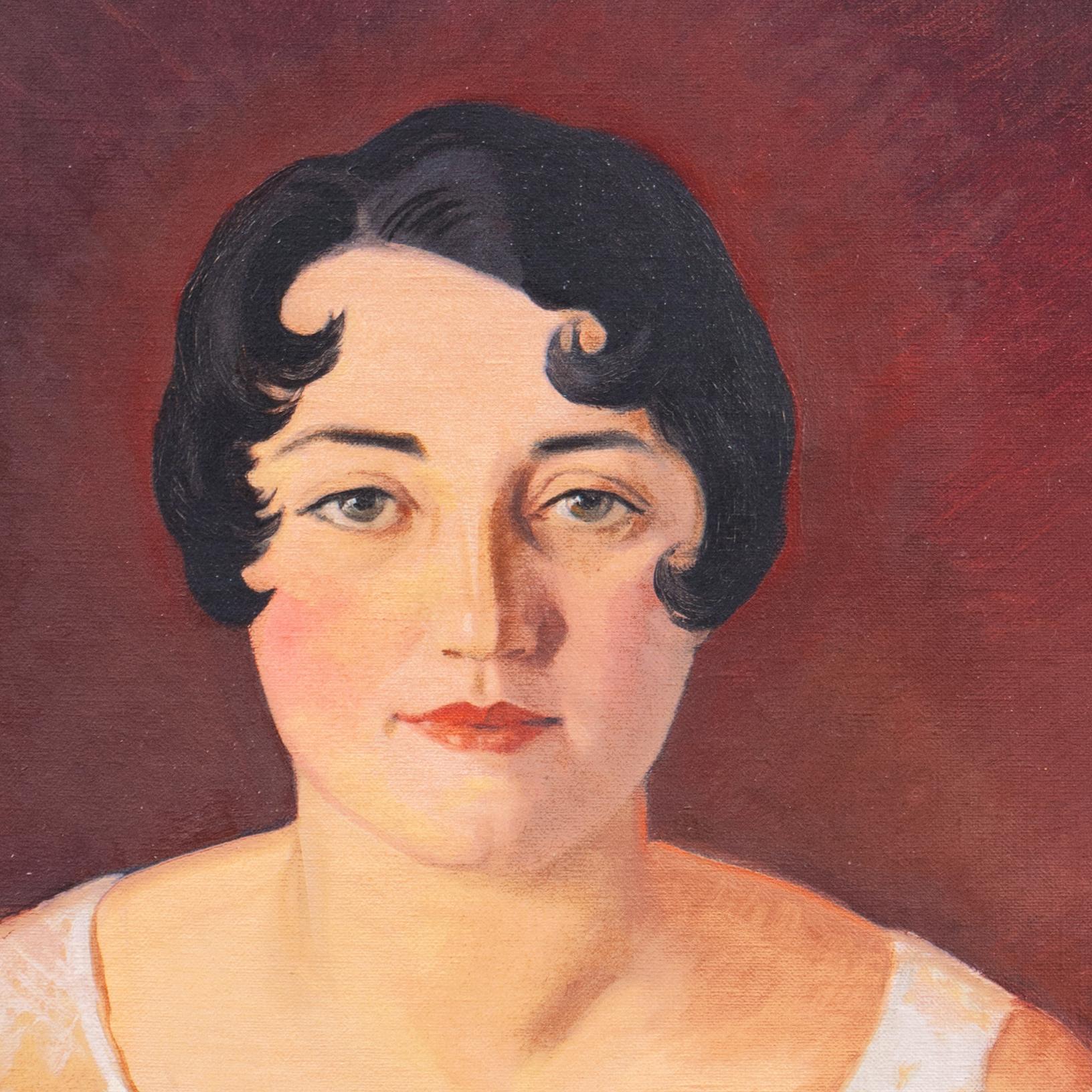 'Portrait of a Woman' Early California Woman, Art Institute of Chicago, Art Deco - Naturalistic Painting by Frances Haines Sweeney