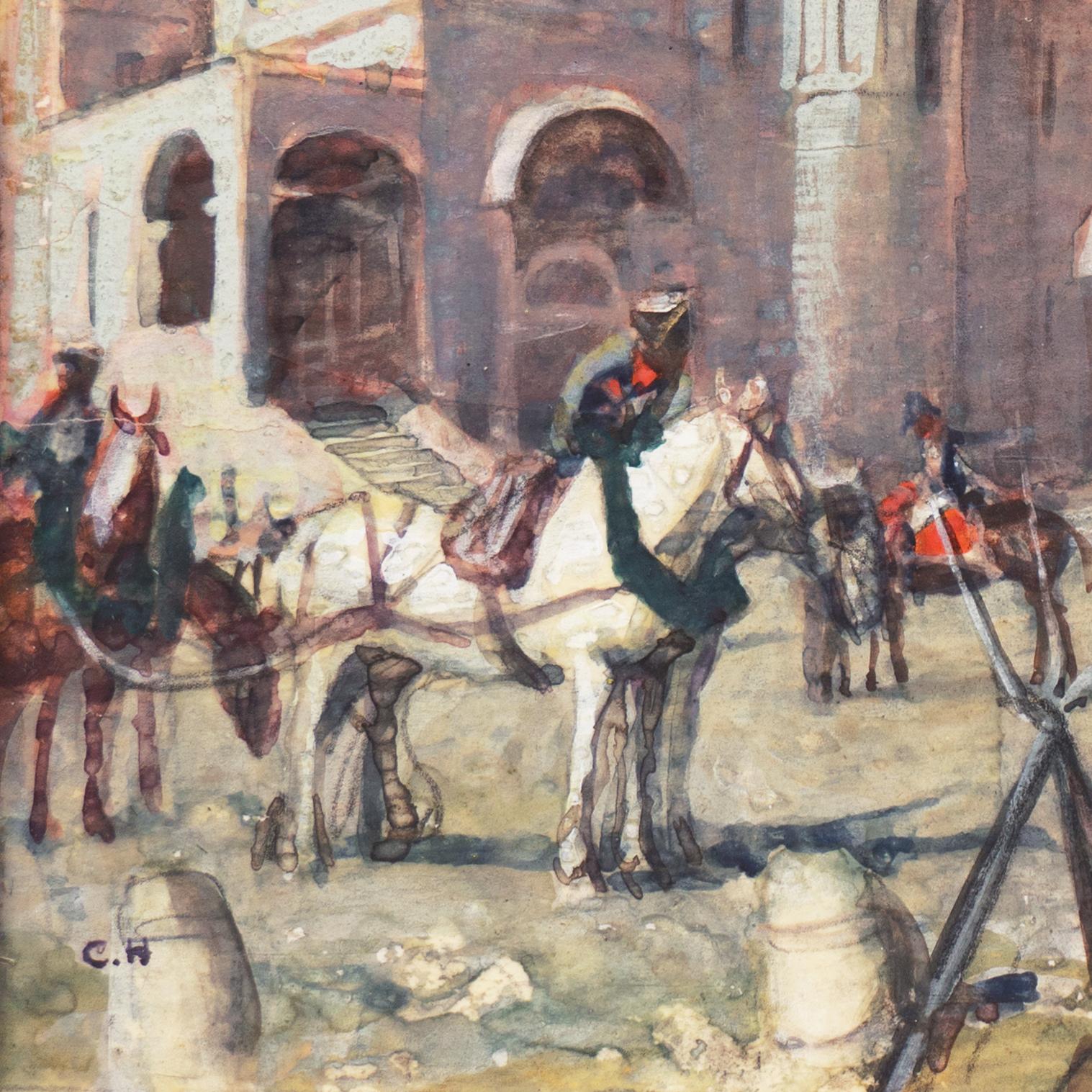 'Napoleonic Guard at the Cathedral of Uspensky Sobor', Moscow, French Militaria - Art by Charles Hoffbauer