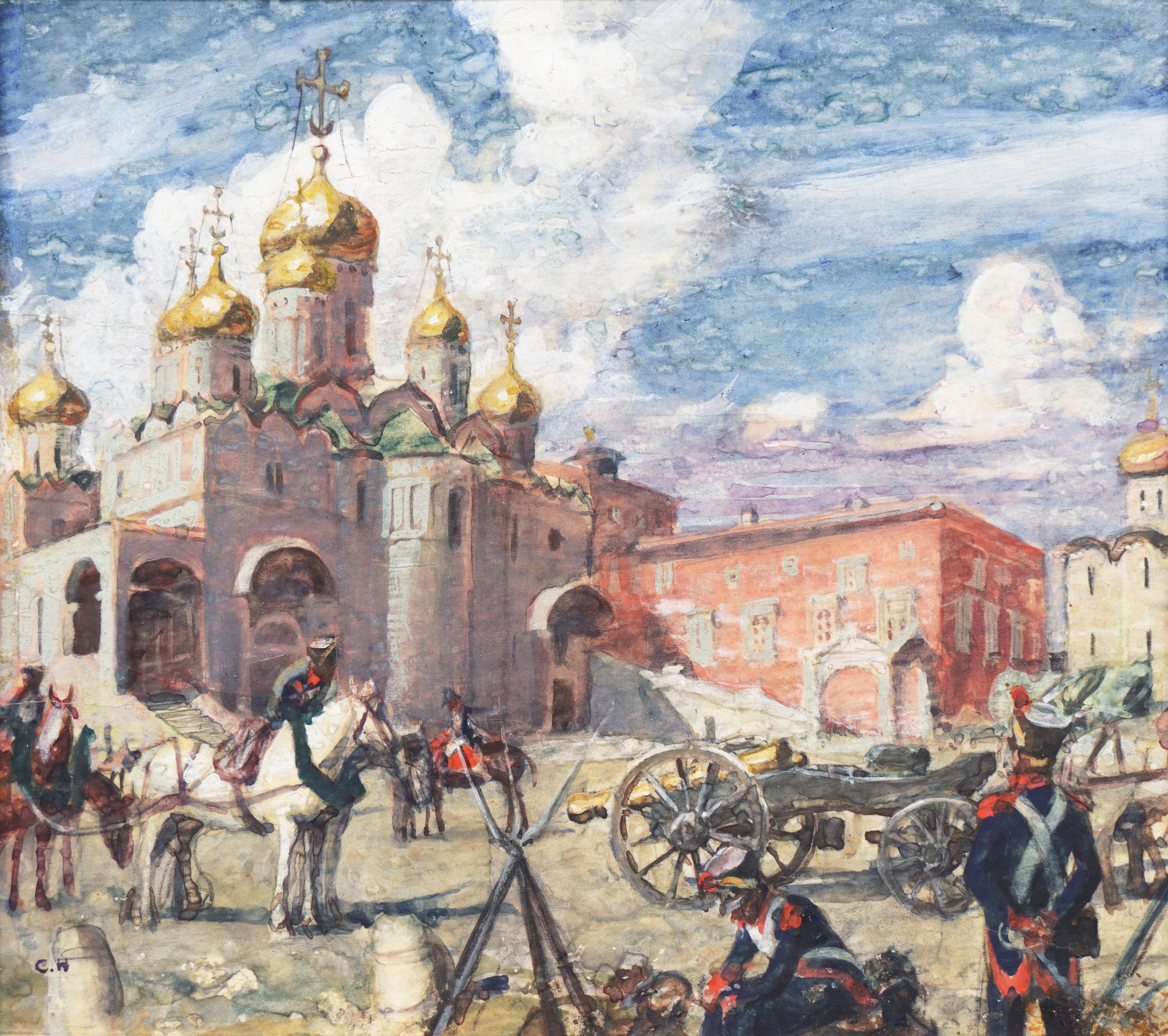 « Garde napoléonienne à la cathédrale de Uspensky Sobor, Moscou, armée française