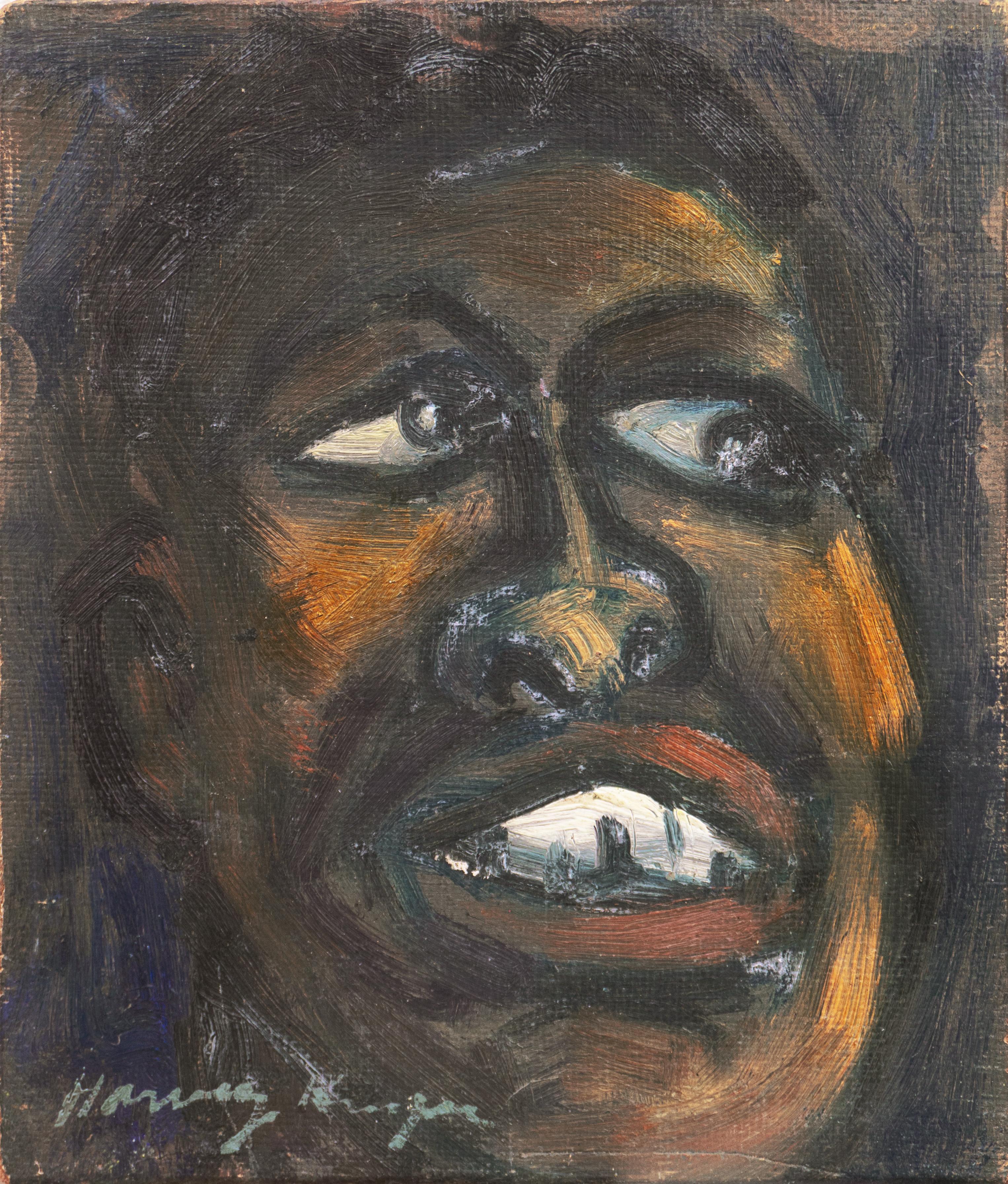 Harvey Kruger Figurative Painting - 
Expressionist Head of a Man
, African American Oil Portrait, Canadian, 1940
s
