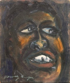 'Expressionist Head of a Man', African American Oil Portrait, Canadian, 1940's