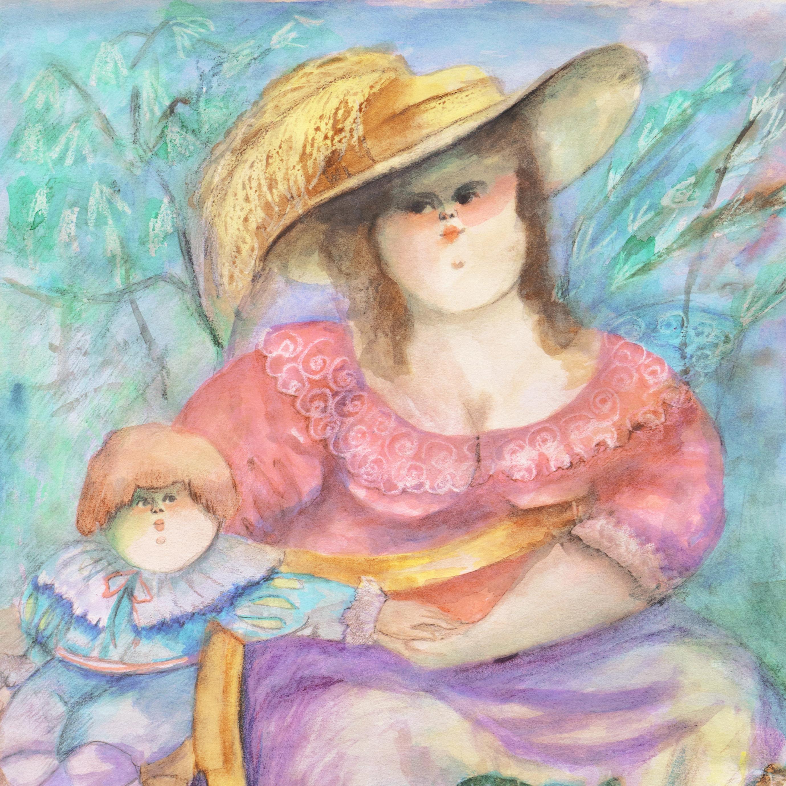 Gemalt von Norha Beltran (bolivianisch-amerikanisch, 20. Jahrhundert). Begleitet von einem alten Label der Hourian Gallery, San Francisco, und einer umfassenden Künstlerbiografie. 