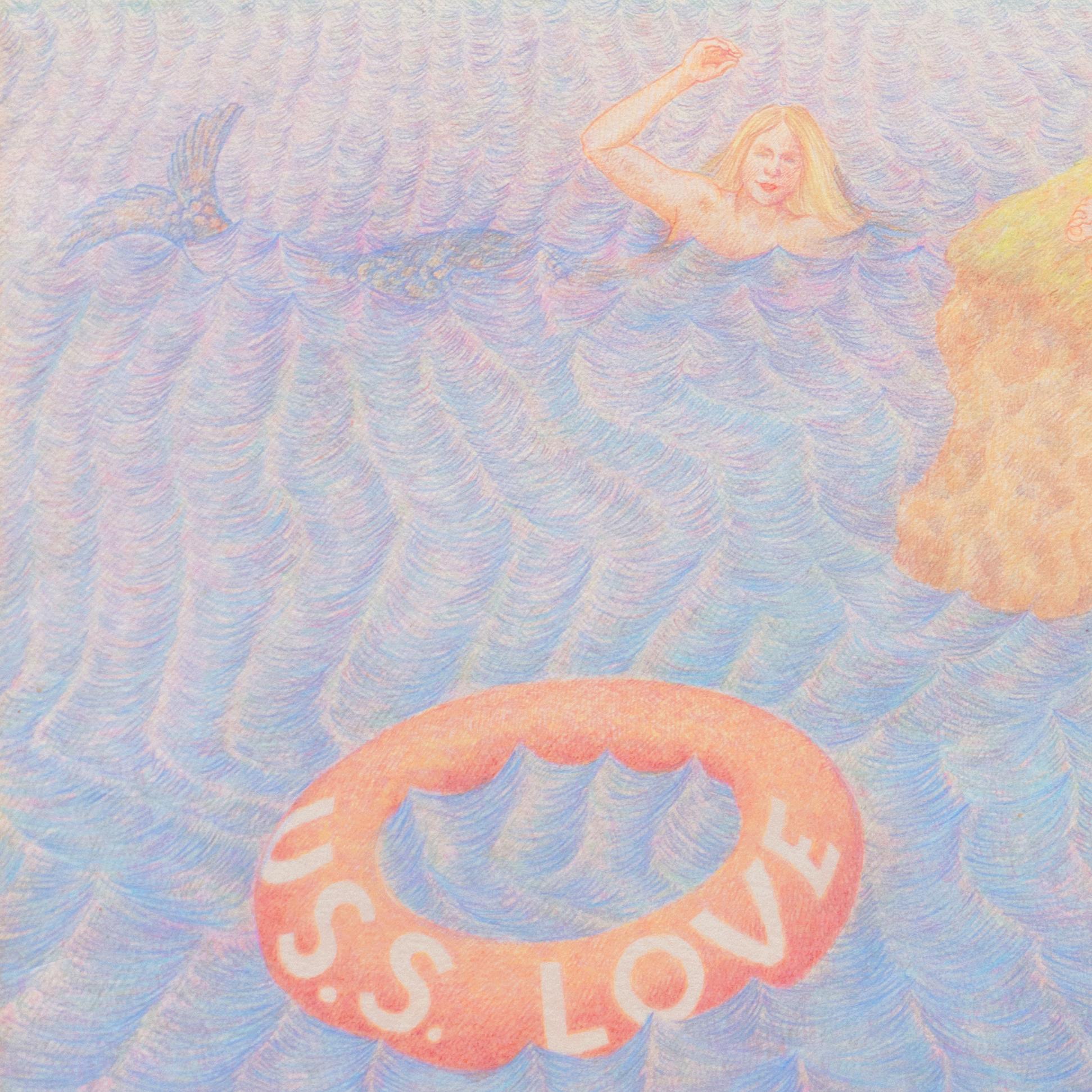 'U.S.S. Love', Swimming with Mermaids, Merman - Surrealist Art by Roberta Loach