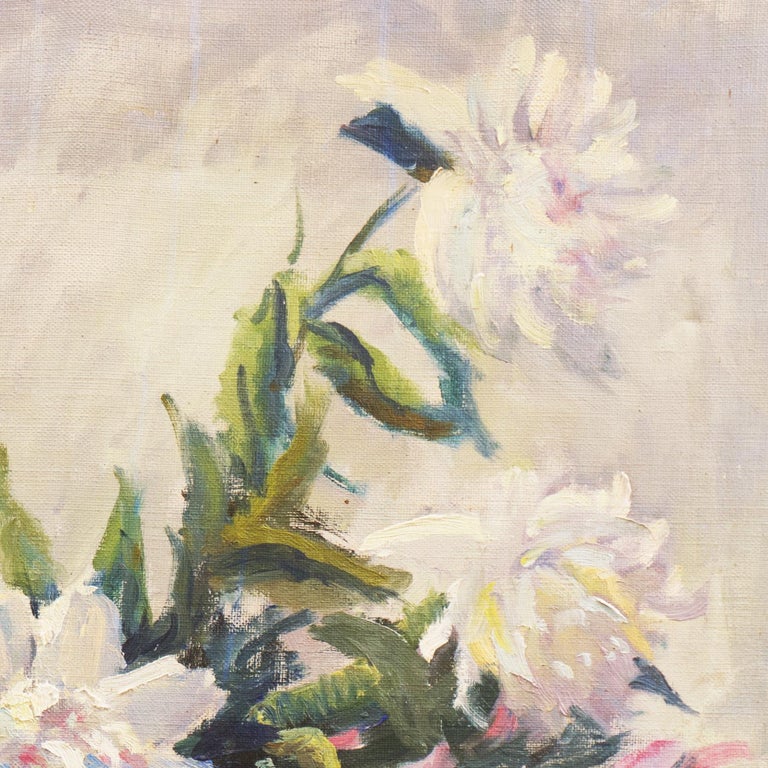 'Pink and White Dog Roses', Large Oil Still Life, Chicago Woman artist For Sale 4