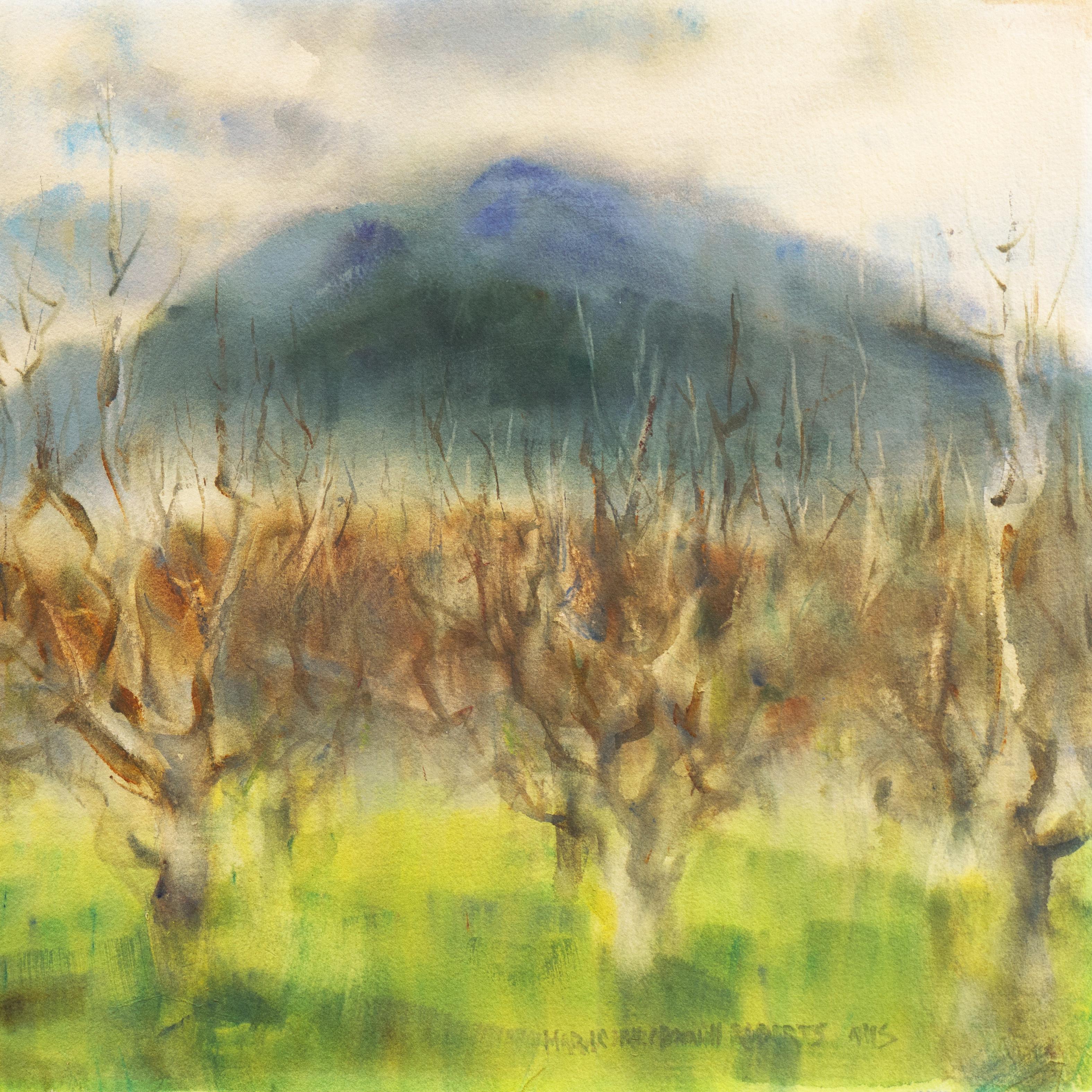 „Grove of Trees in a Misty Landscape“, Frau Künstlerin, American Watercolor Society (Moderne), Art, von Marie McDonnell Roberts
