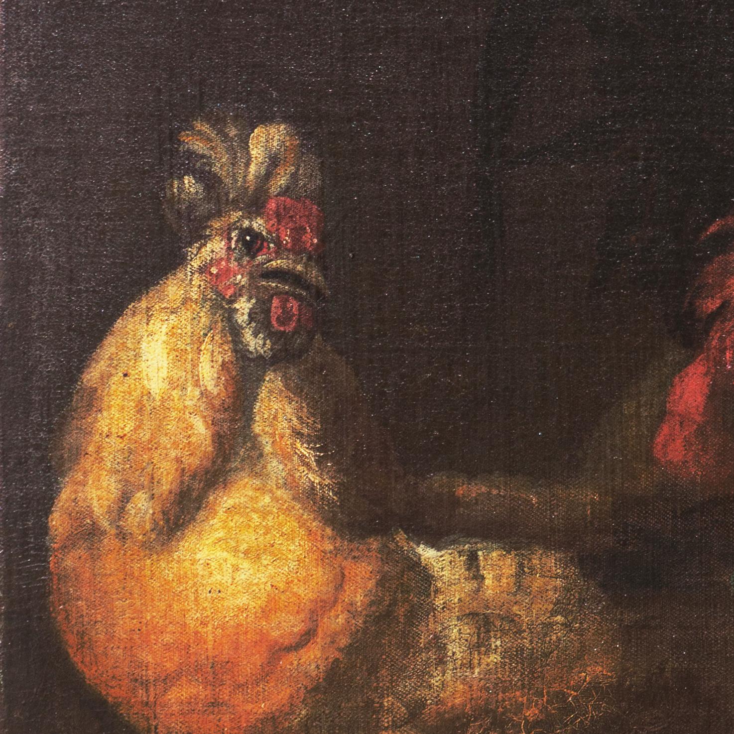 'Cock Fight', 17th Century French School - Painting by Unknown