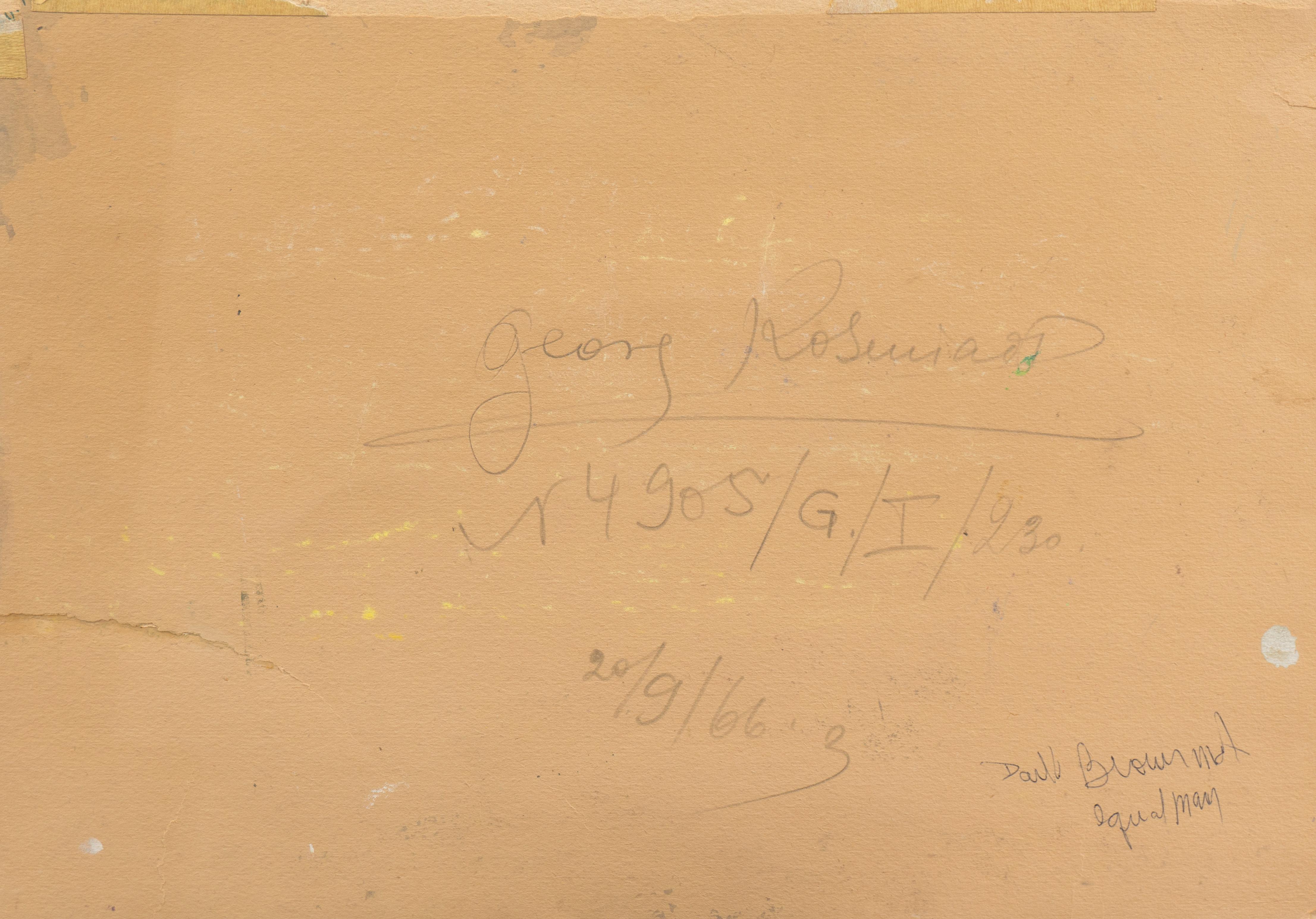 Signed lower right, 'G. Kosmiadi' for Georg Kosmiadi (Ukranian-German, 1886-1967) and dated, '66'; additionally signed verso, 'Georg Kosmiadi', inscribed with serial number and dated, '20/9/66'.

Georg Kosmiadi was a resident of Rivne before moving