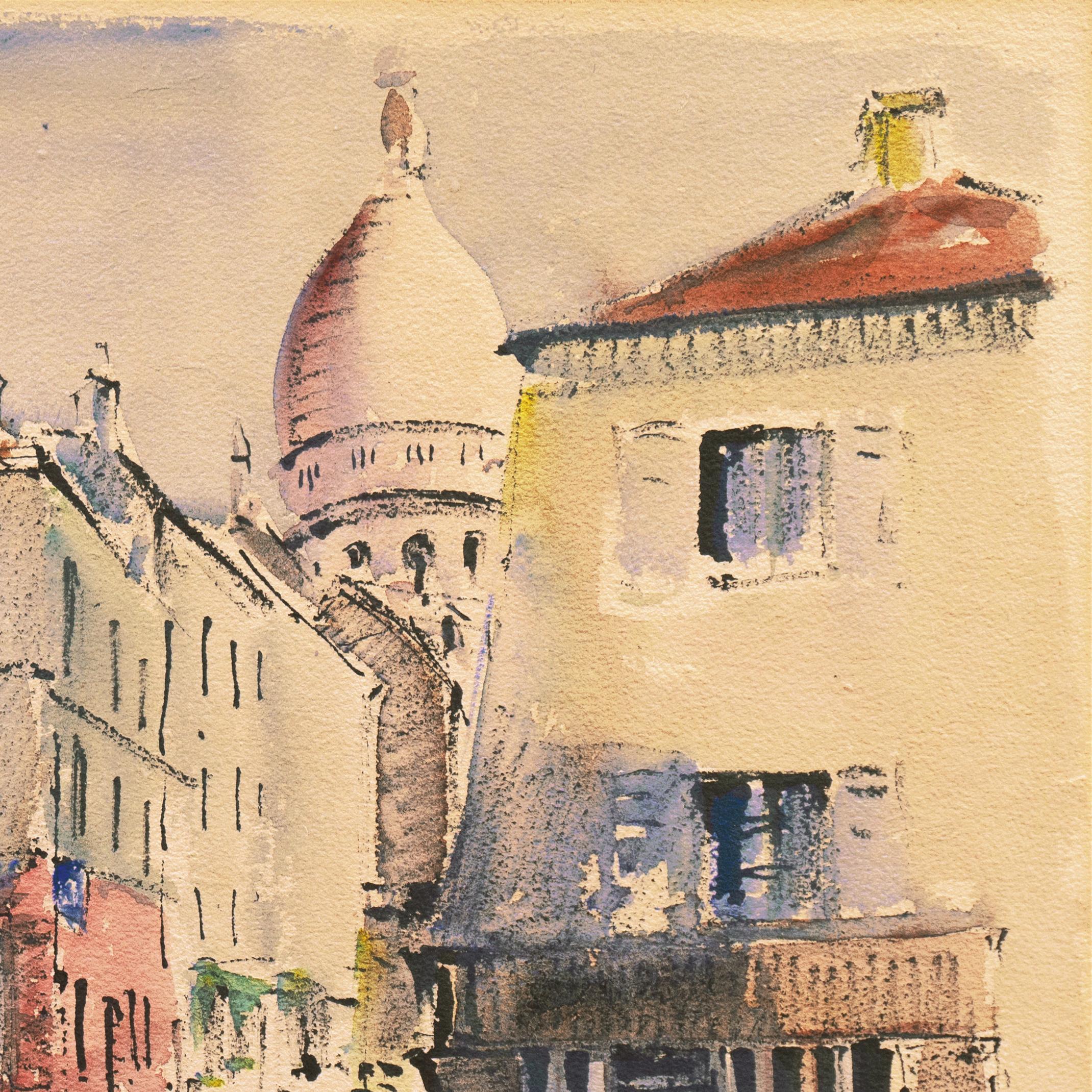 'Modernist View of Place du Tertre, Montmartre', Mid-century Paris  - Impressionist Art by Charles Feola
