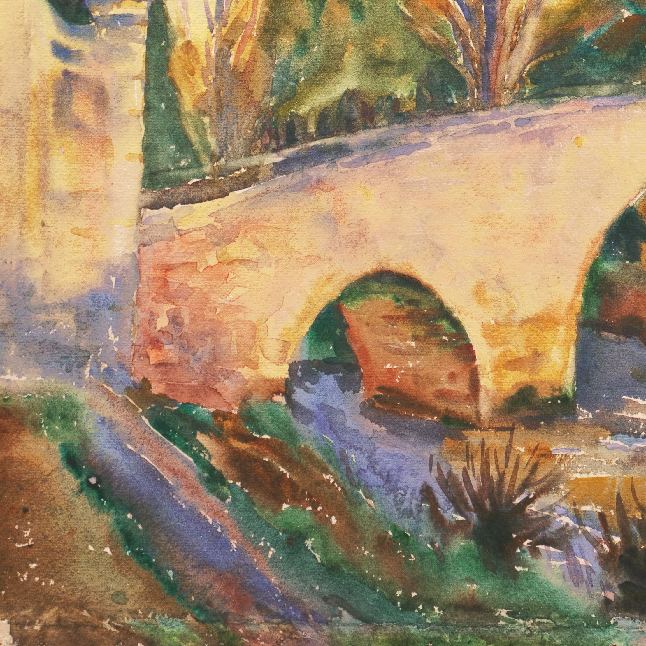 'Spanish Bridge, Segovia', Woman Artist, Paris Salon, Cooper Union, ASL, PAFA - Brown Landscape Art by Elizabeth Gowdy Baker