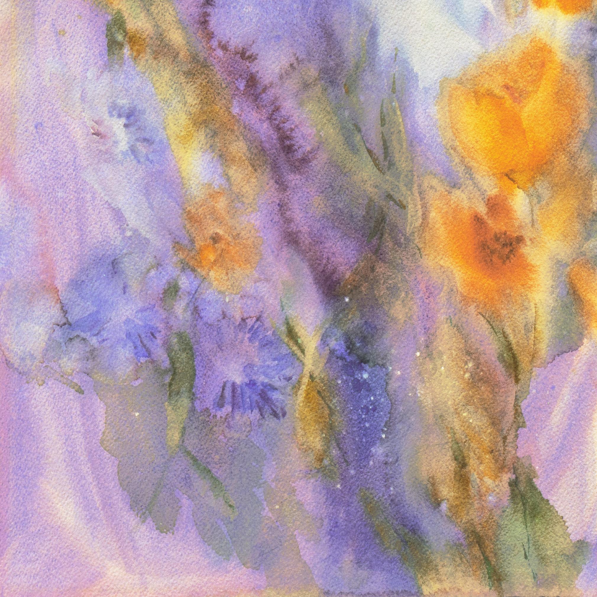 Flieder und Tulpen'', abstrakte Blumenmalerei der amerikanischen Schule im Angebot 1