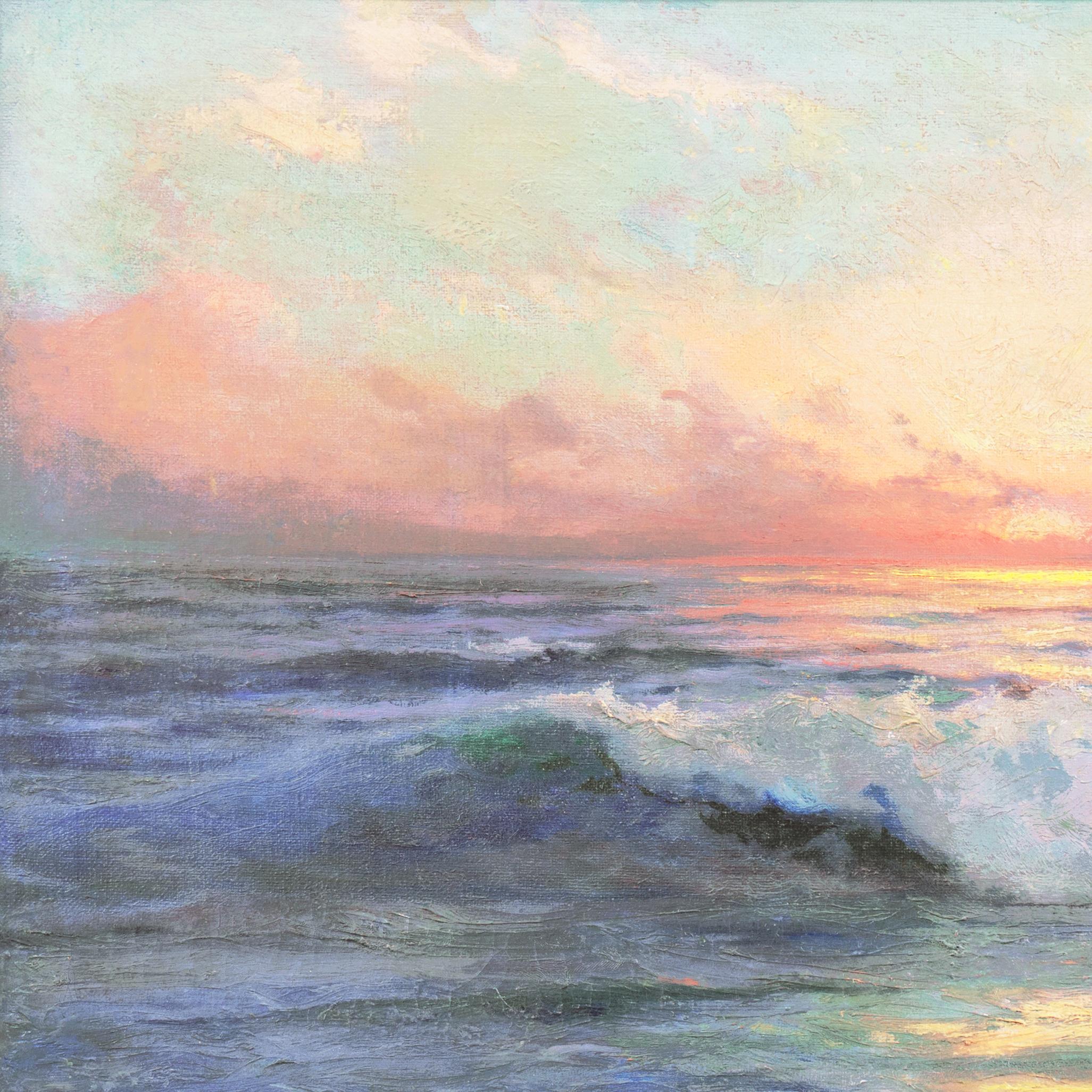'Pacific Surf at Sunset', Los Angeles, Oakland Museum, SFAA, California, Benezit - Gray Landscape Painting by Angel Espoy