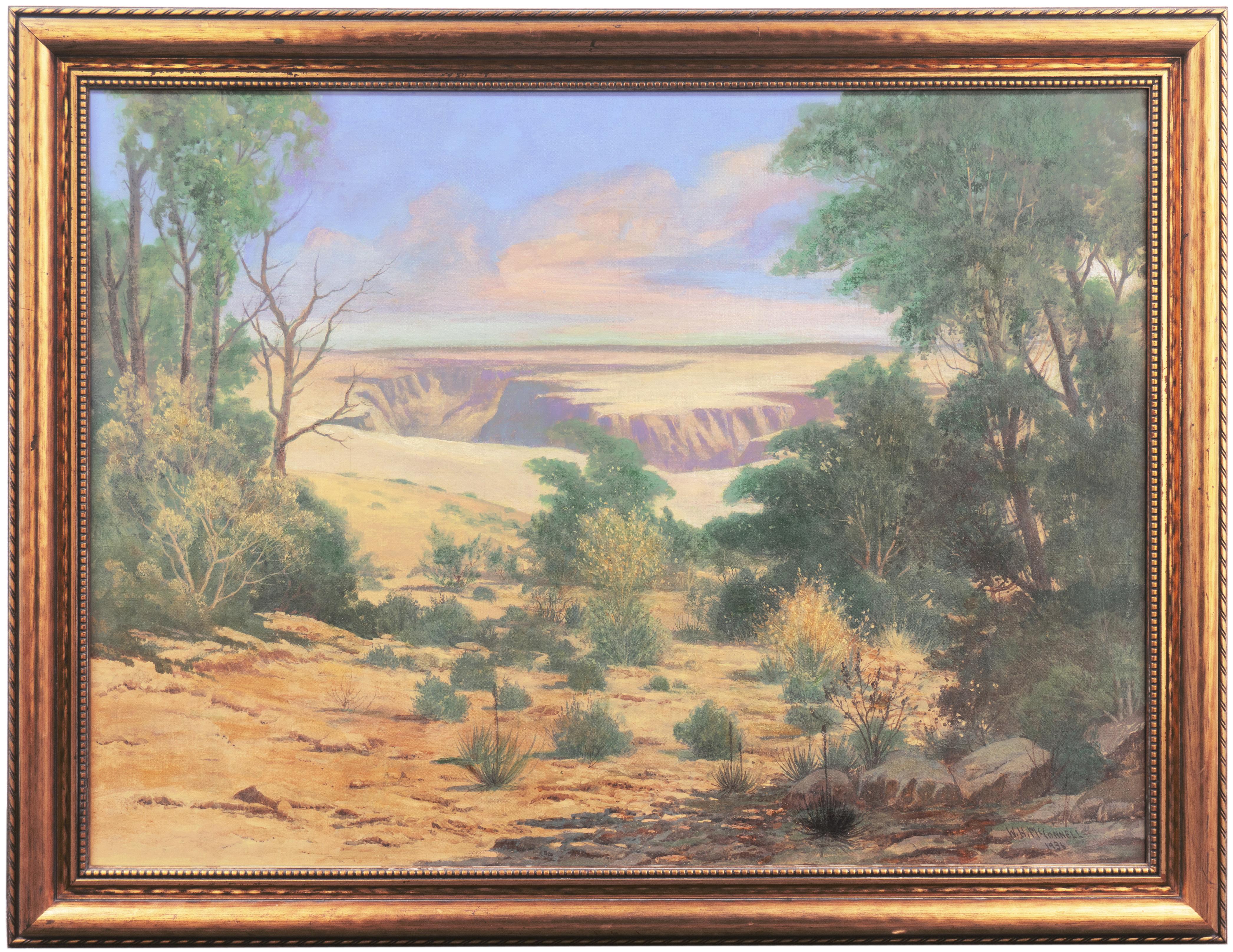 W.H.McConnell Landscape Painting - 'Grand Canyon, Evening', Large Western landscape oil, United Scenic Artists