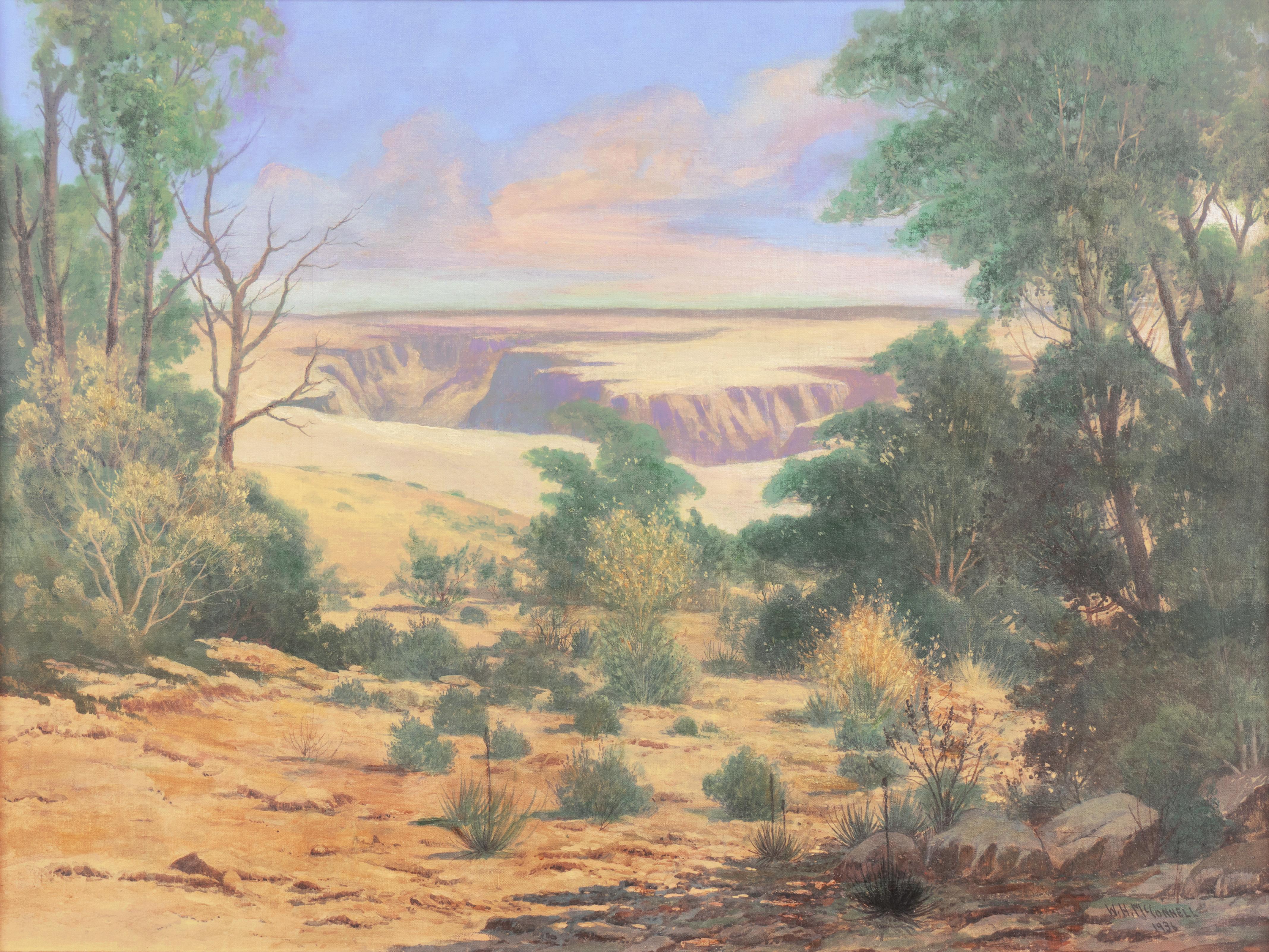 'Grand Canyon, Evening', Large Western landscape oil, United Scenic Artists - Painting by W.H.McConnell