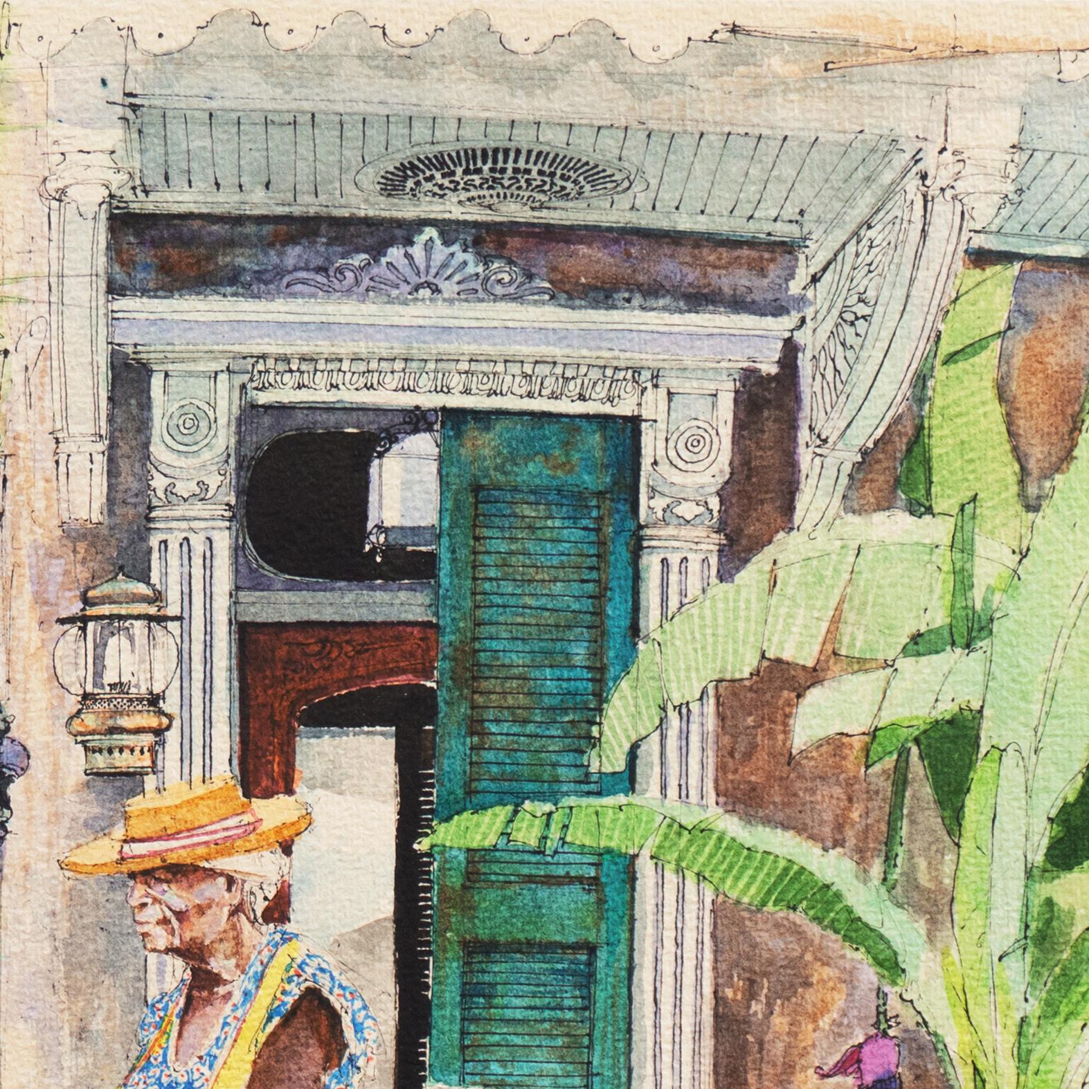 'Fruit Seller on the Banquette', New Orleans French Quarter, Louisiana - Art by Tommy Thompson