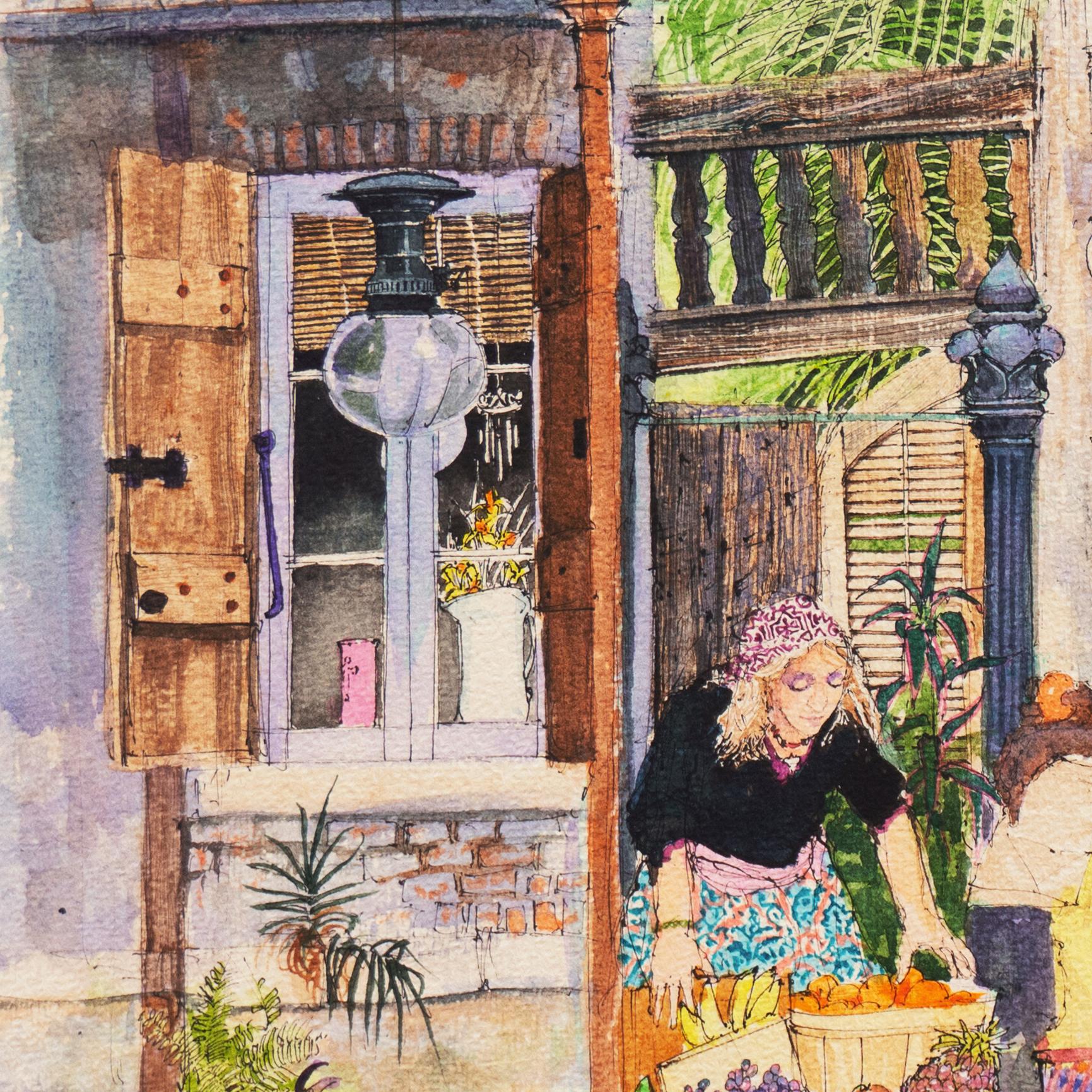 'Fruit Seller on the Banquette', New Orleans French Quarter, Louisiana - Impressionist Art by Tommy Thompson