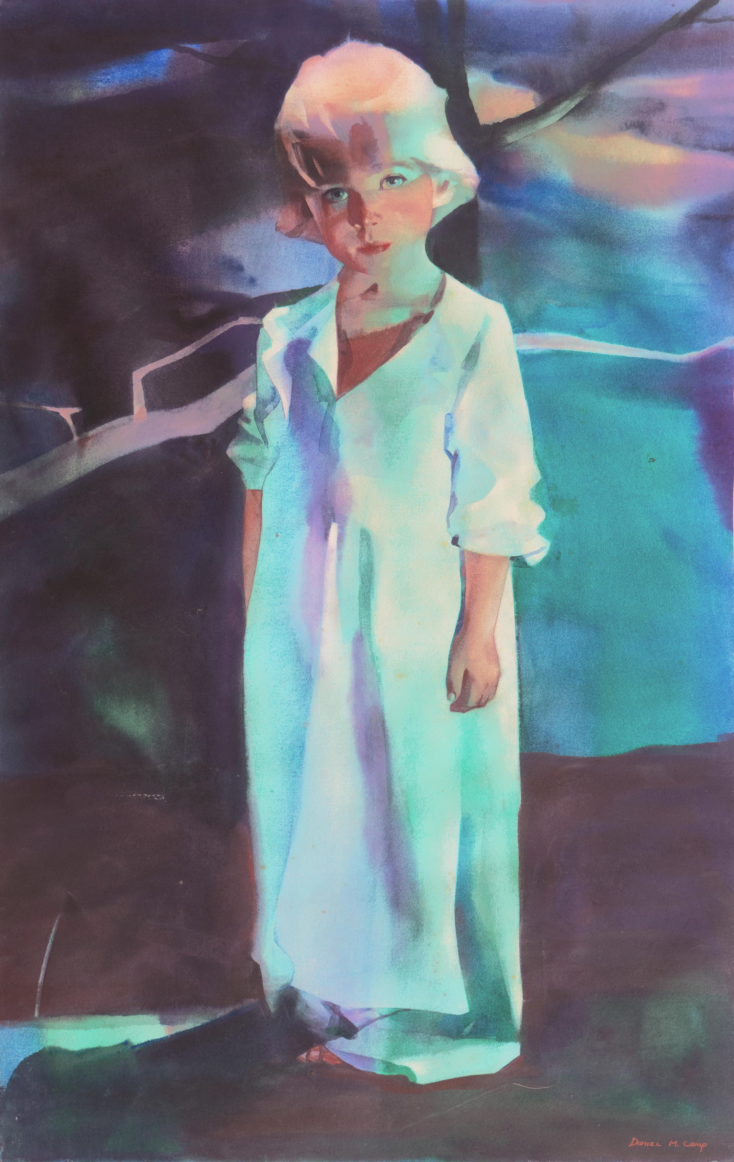 Daniel Camp Figurative Art - 'Abigail, by the Light of the Pool', San Diego Artist, Psychological Portraiture