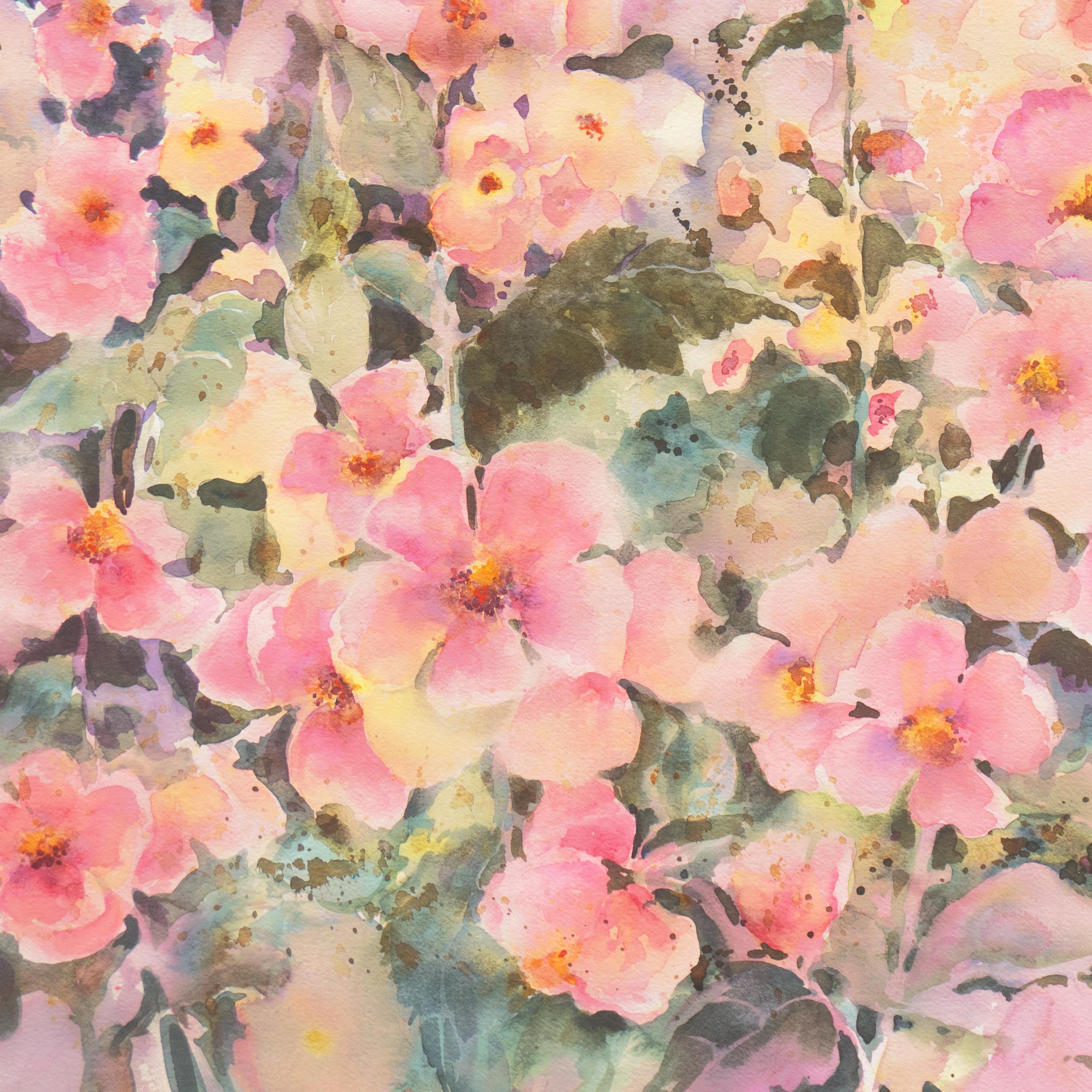 'Pink Daisies', California Watercolor Society, SWA, Künstlerin, Zoltan Szabo (Beige), Still-Life, von Beverly Fields