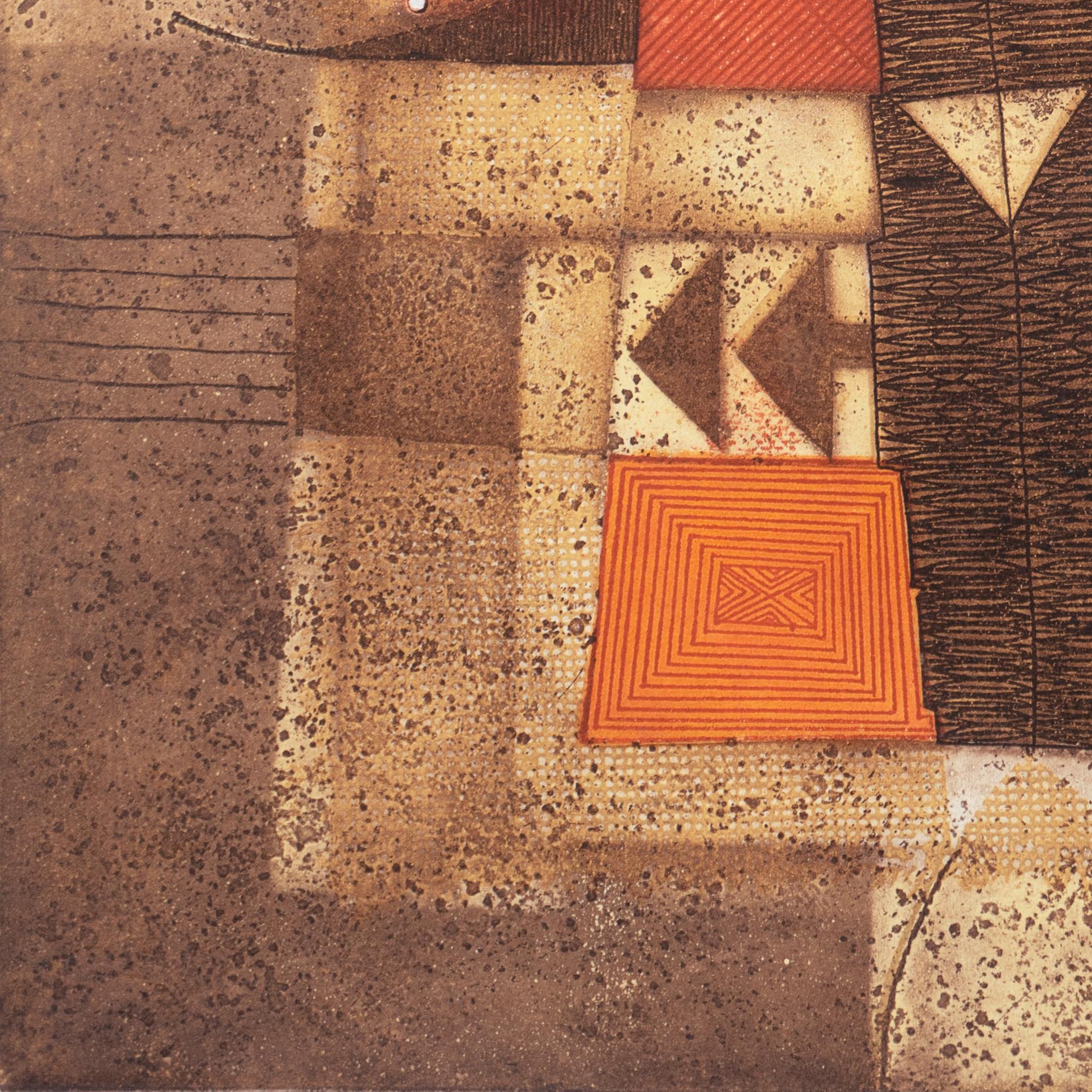 'Metamorfosi', Geometric Abstract, Berkeley, Rome, Native American, Navajo, Hopi - Brown Abstract Print by Diana  Hansen