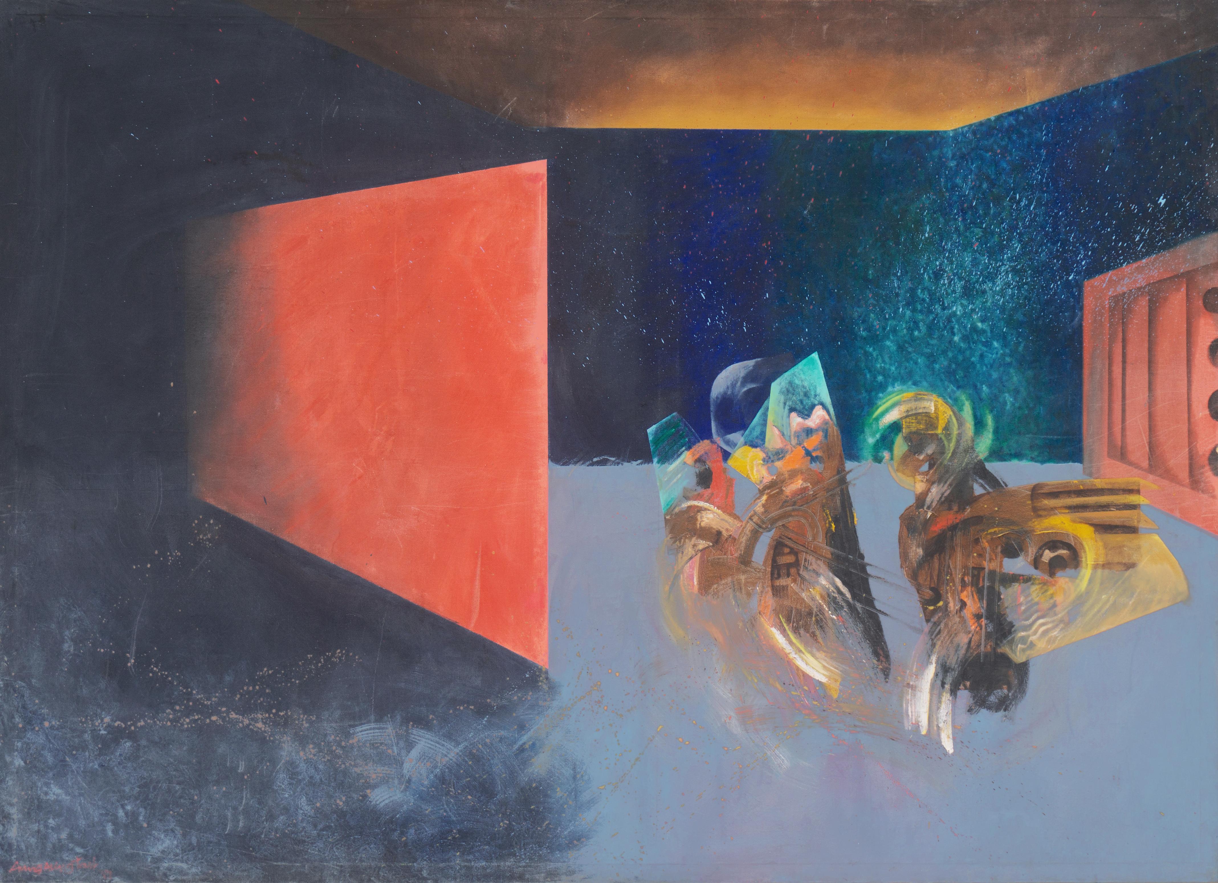 'Danzatrici birmane', olio modernista di grandi dimensioni, Myanmar, Rangoon, SFMA, SFAI, PFA