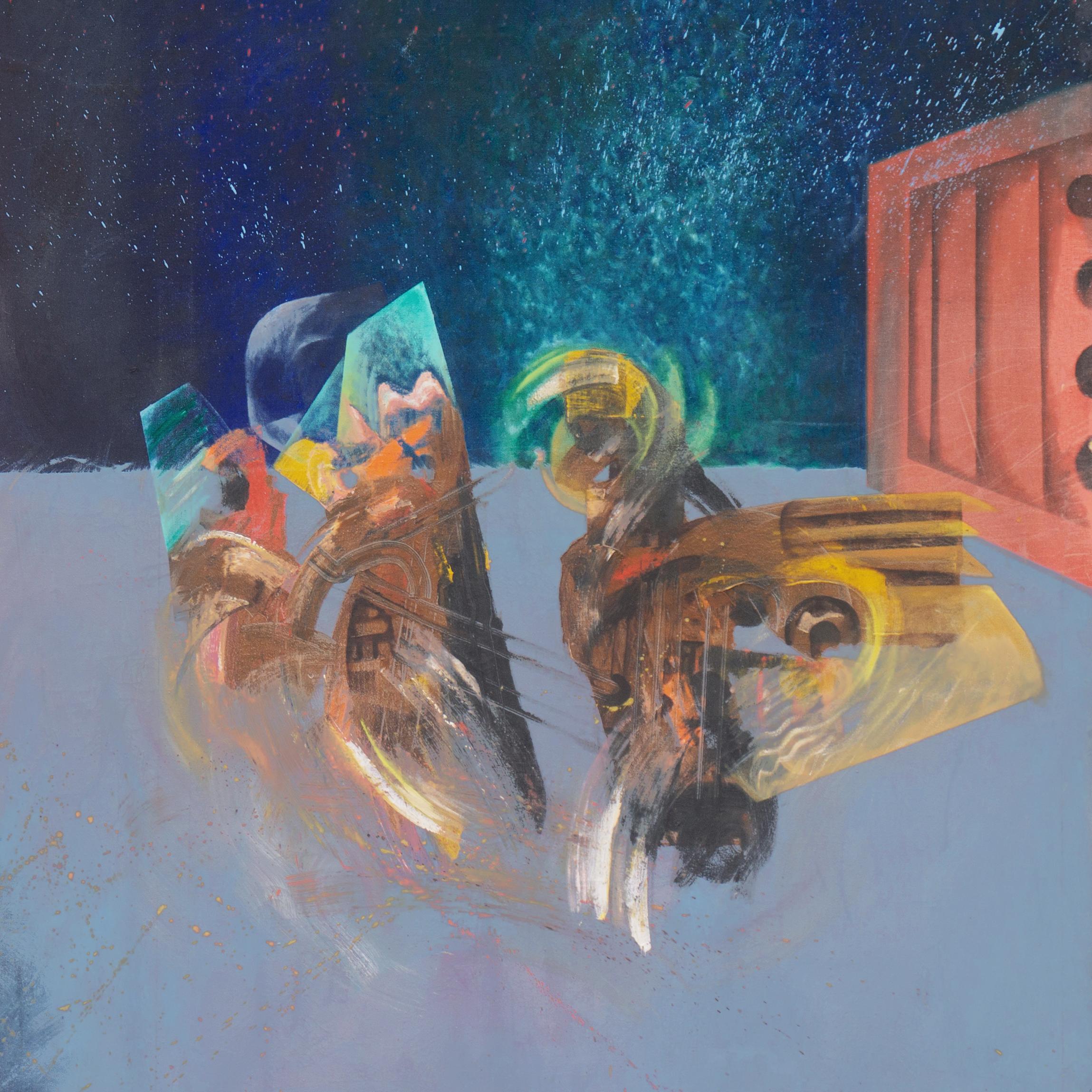 «Burmese Dancers », grande huile moderniste, Myanmar, Rangoon, SFMA, SFAI, PFA - Painting de Aung Aung Taik