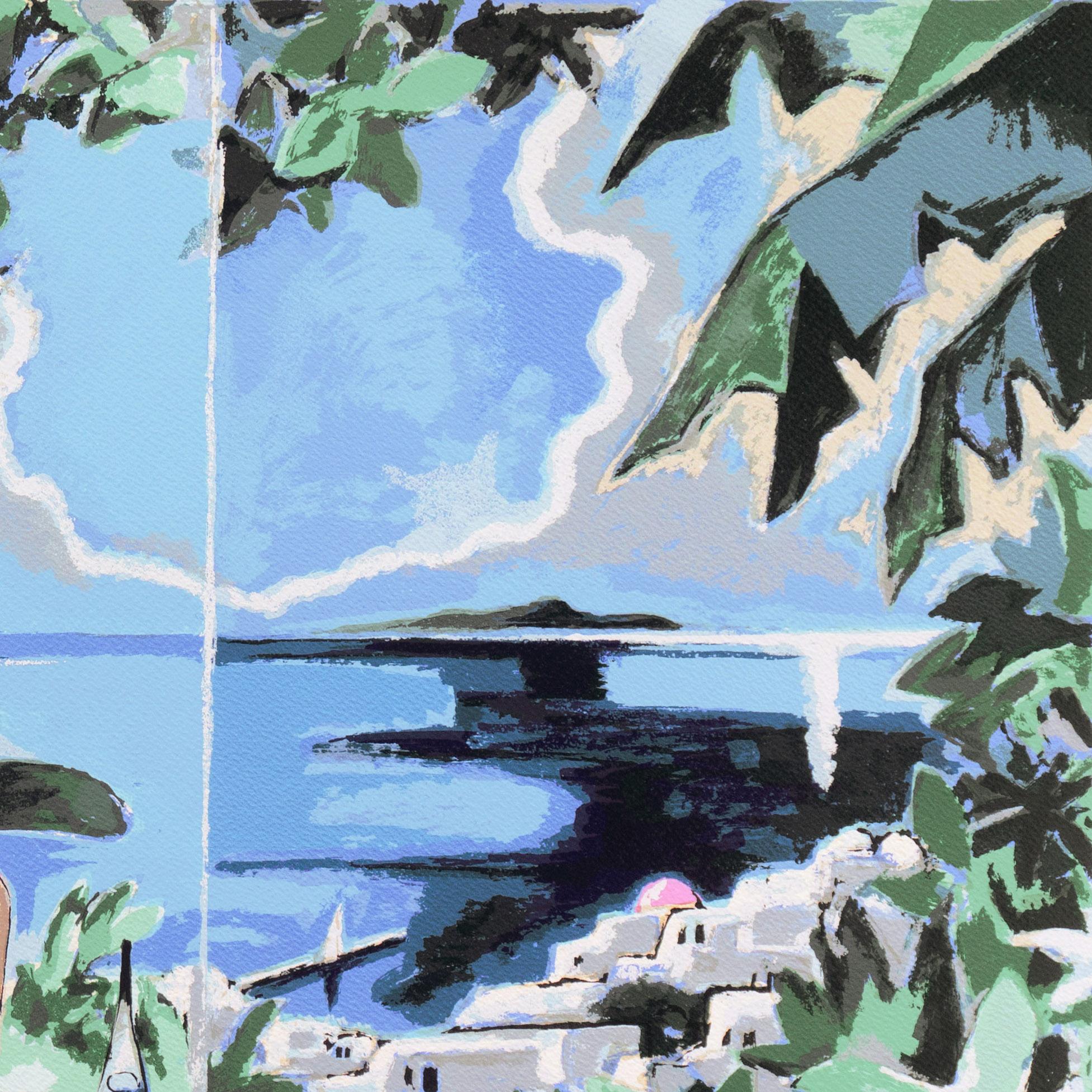 'A Comfortable Place, Santorini', Agaean Sea, Greece, Japanese - Modern Print by Yoshito Hirano
