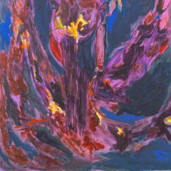 'Abstract, Indigo and Violet', Large 1970's American Action Abstract Oil
