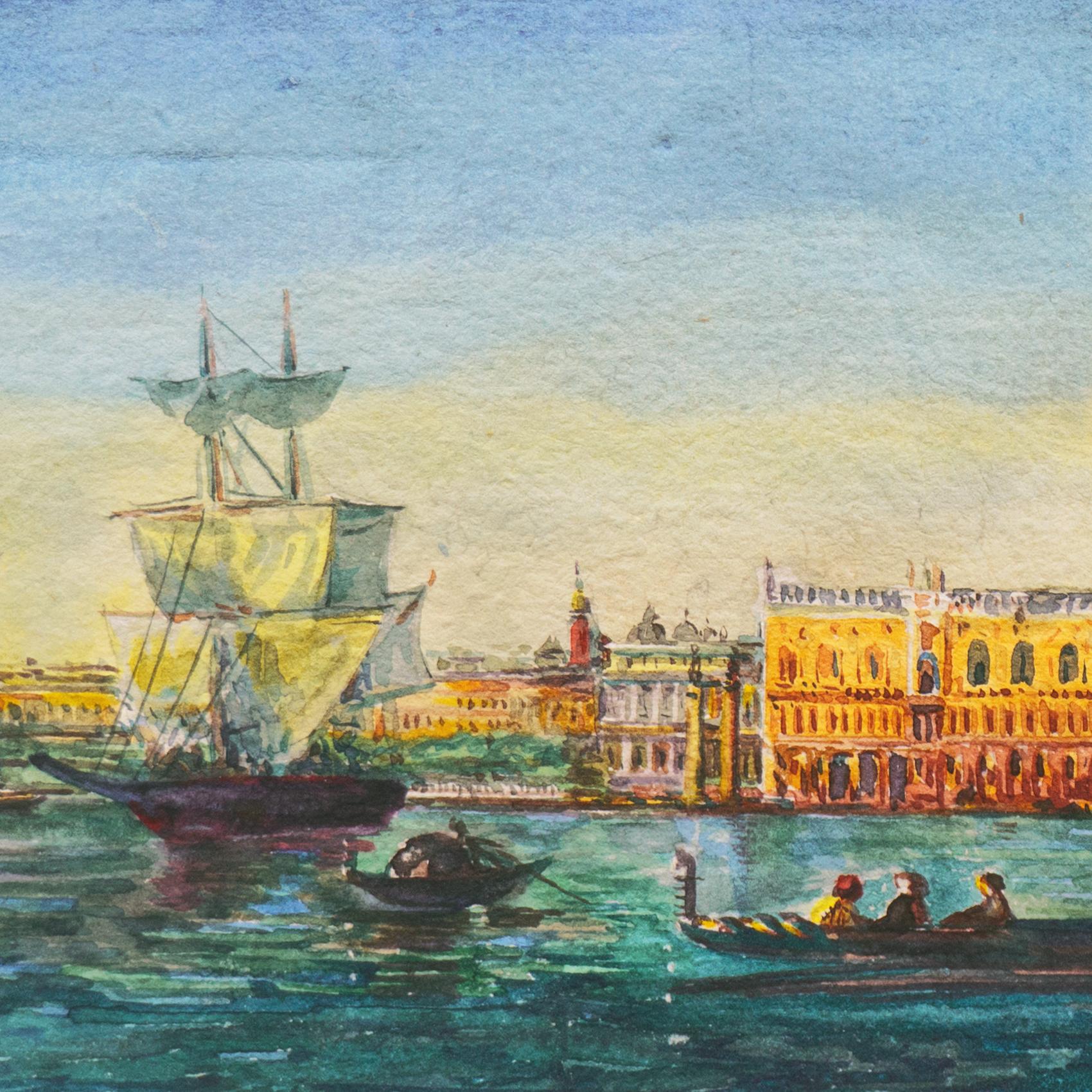 'Venice, Bacino di San Marco', Venetian Vedute, St. Mark's Place, Santa Maria  - Gray Landscape Art by Felix Ziem