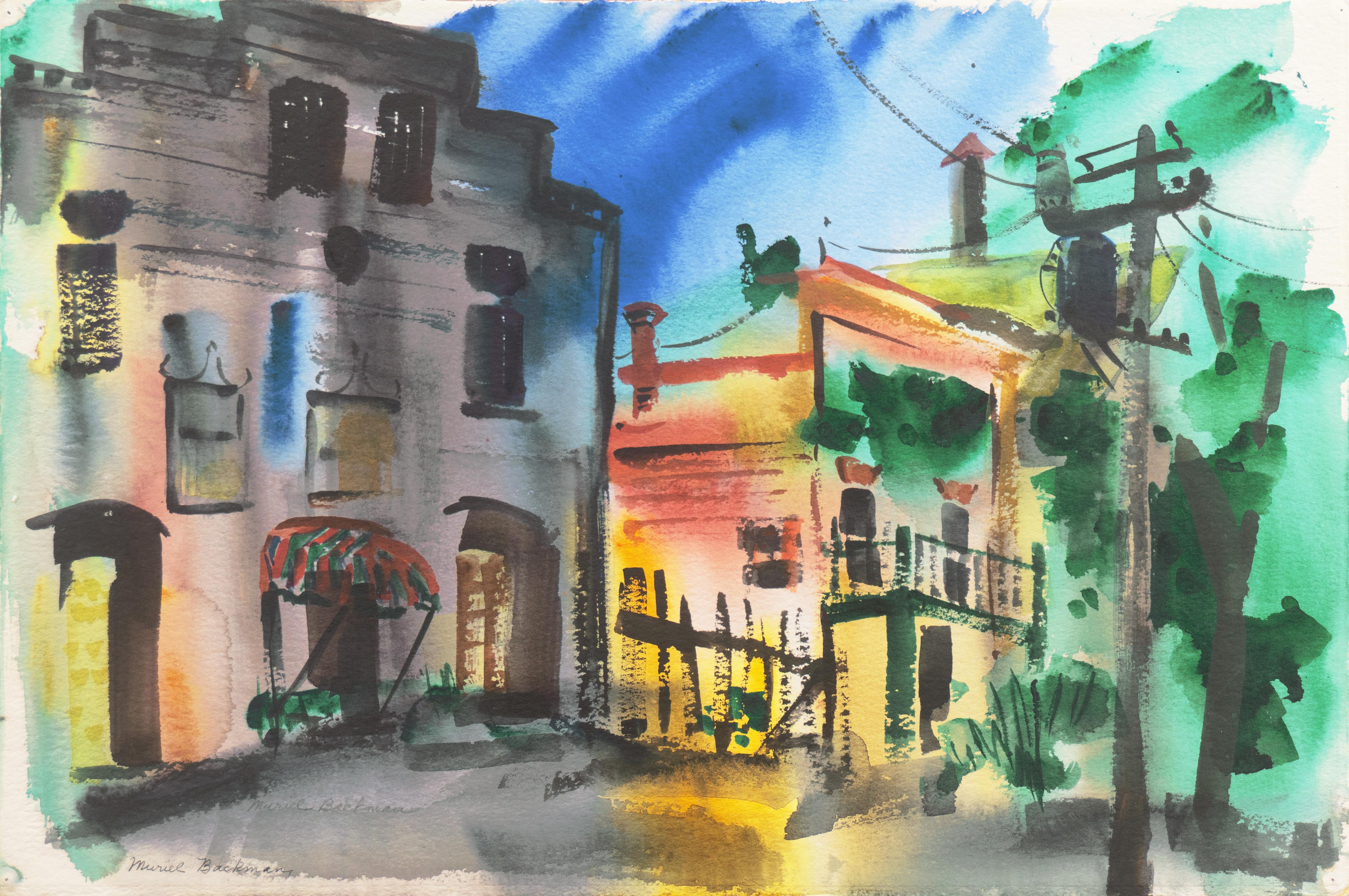Landscape Art di Muriel Backman - 'Main Street, Port Costa', Donna post impressionista californiana, Museo Crocker