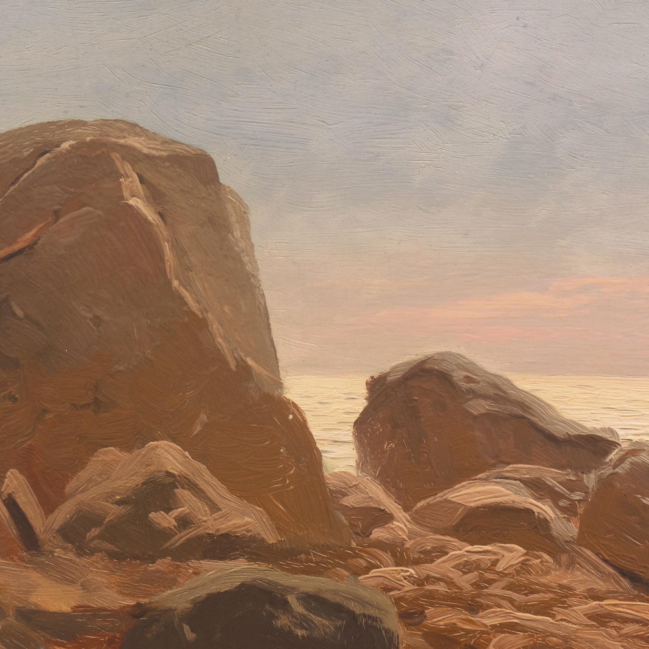 'Evening Light, Rocky Shore', American School Impressionist Seascape, Pacific  For Sale 3