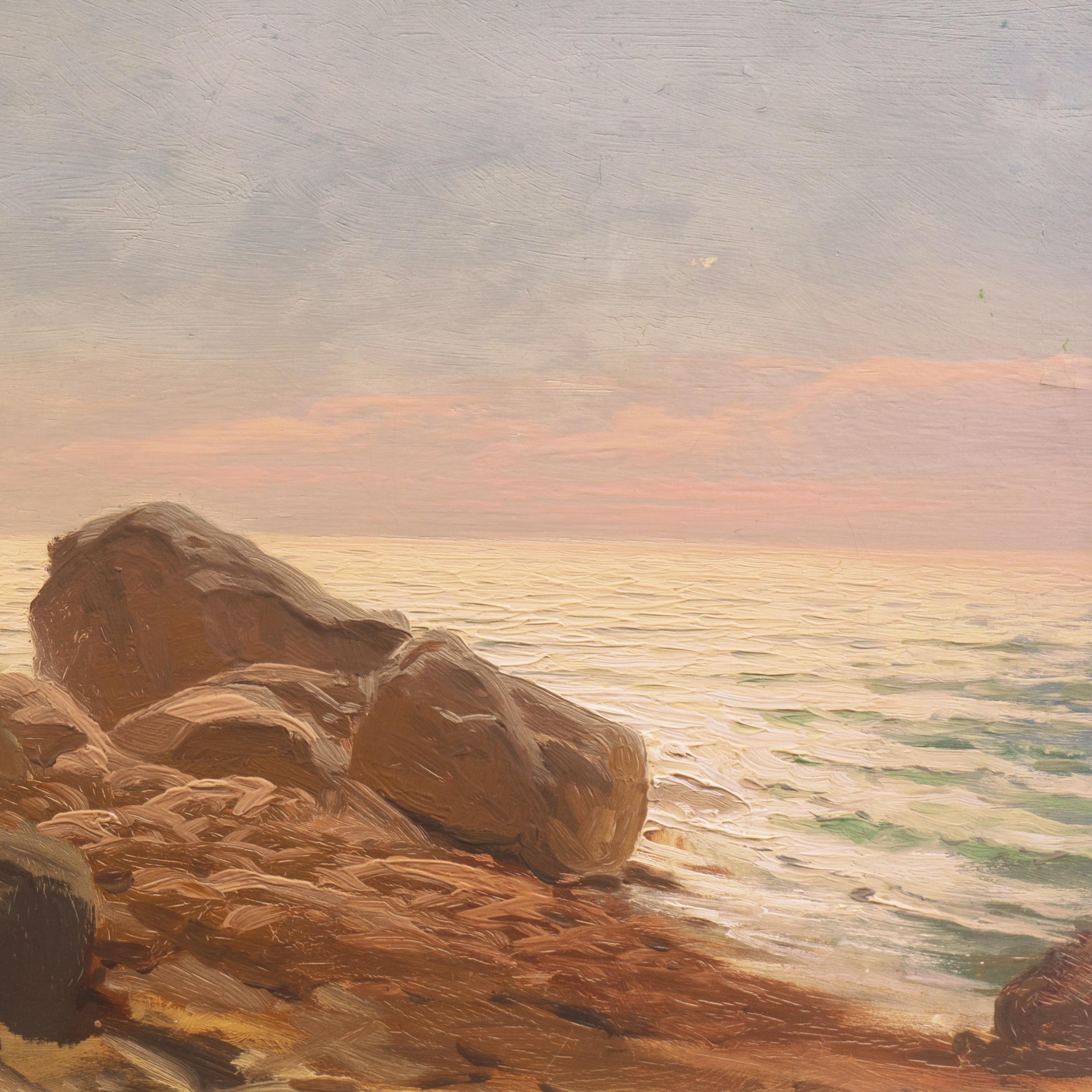 'Evening Light, Rocky Shore', paysage marin impressionniste de l'école américaine, Pacifique  - Impressionnisme américain Painting par American School