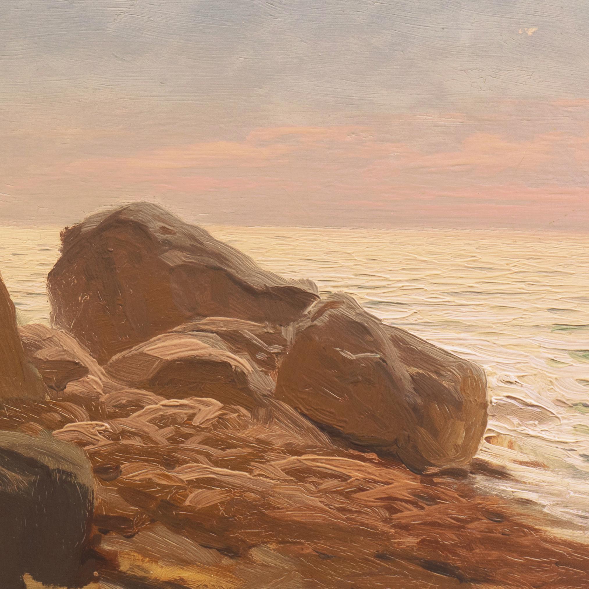 'Evening Light, Rocky Shore', paysage marin impressionniste de l'école américaine, Pacifique  en vente 2