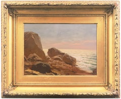 Antique 'Evening Light, Rocky Shore', American School Impressionist Seascape, Pacific 