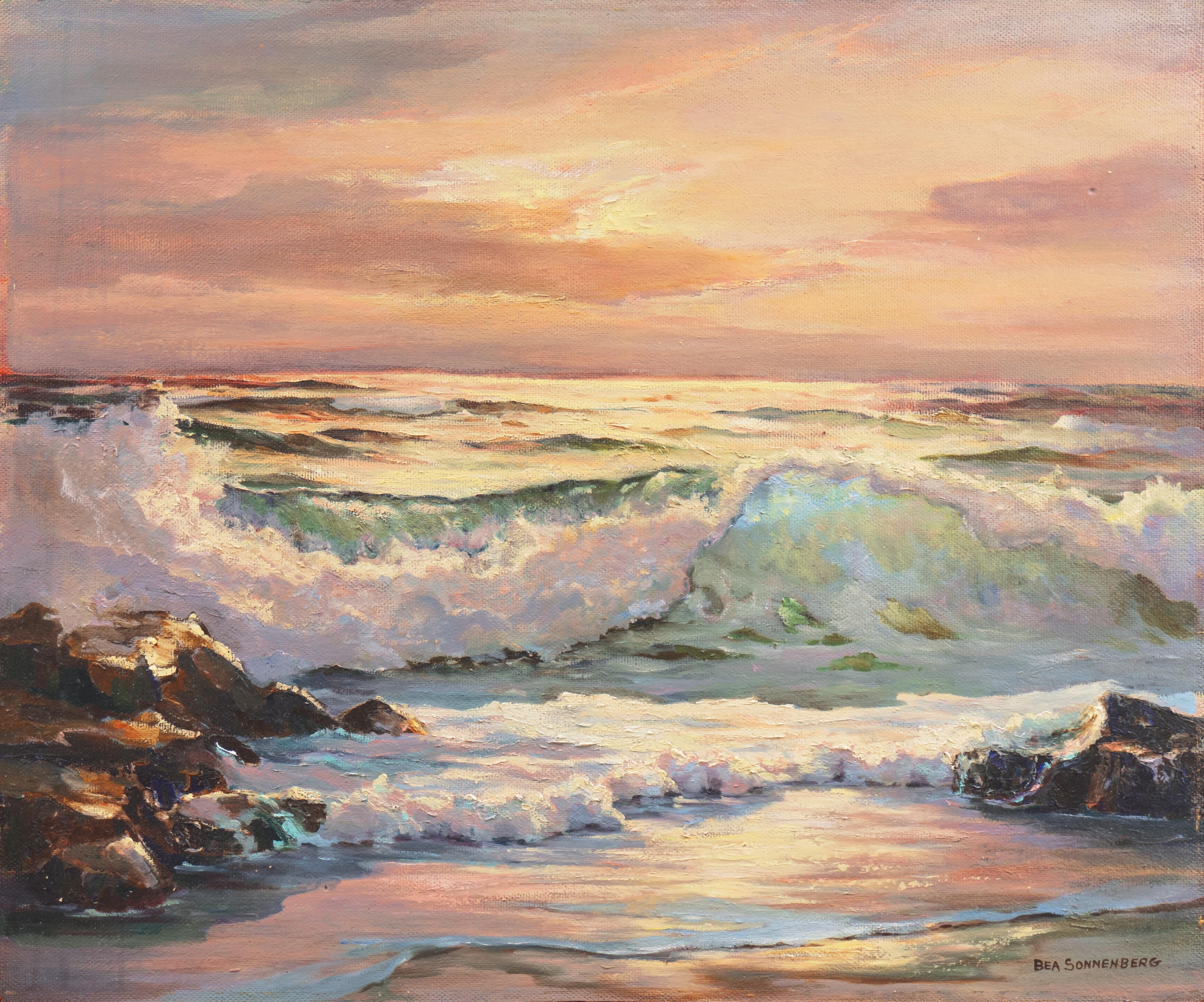 Bea Sonnenberg Landscape Painting - 'Evening Waves', Pacific Coastal Seascape