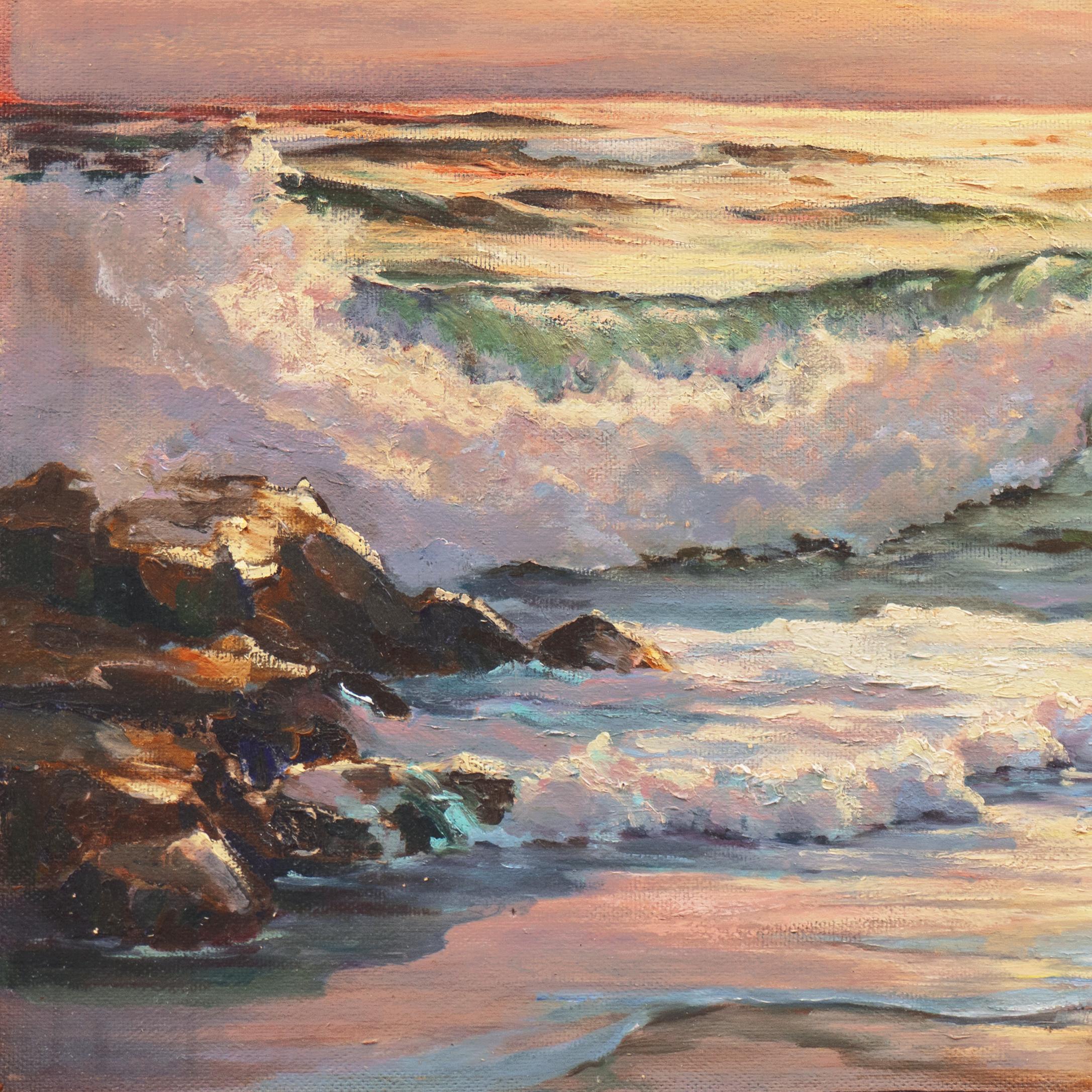 'Evening Waves', Pacific Coastal Seascape - Post-Impressionist Painting by Bea Sonnenberg