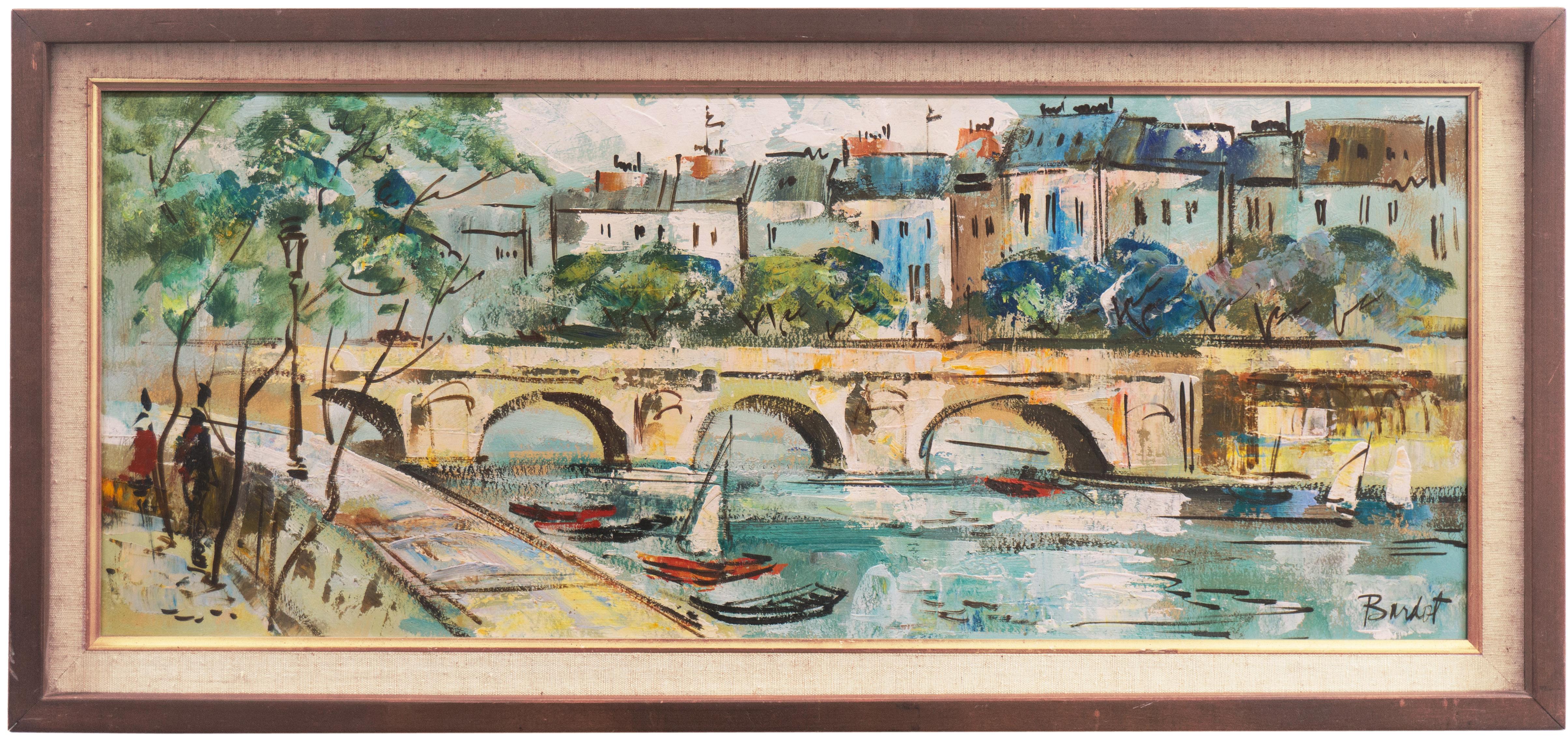 'Pont Marie, the Seine', School of Paris, Parisian Oil Landscape, Cityscape - Painting by Bardot