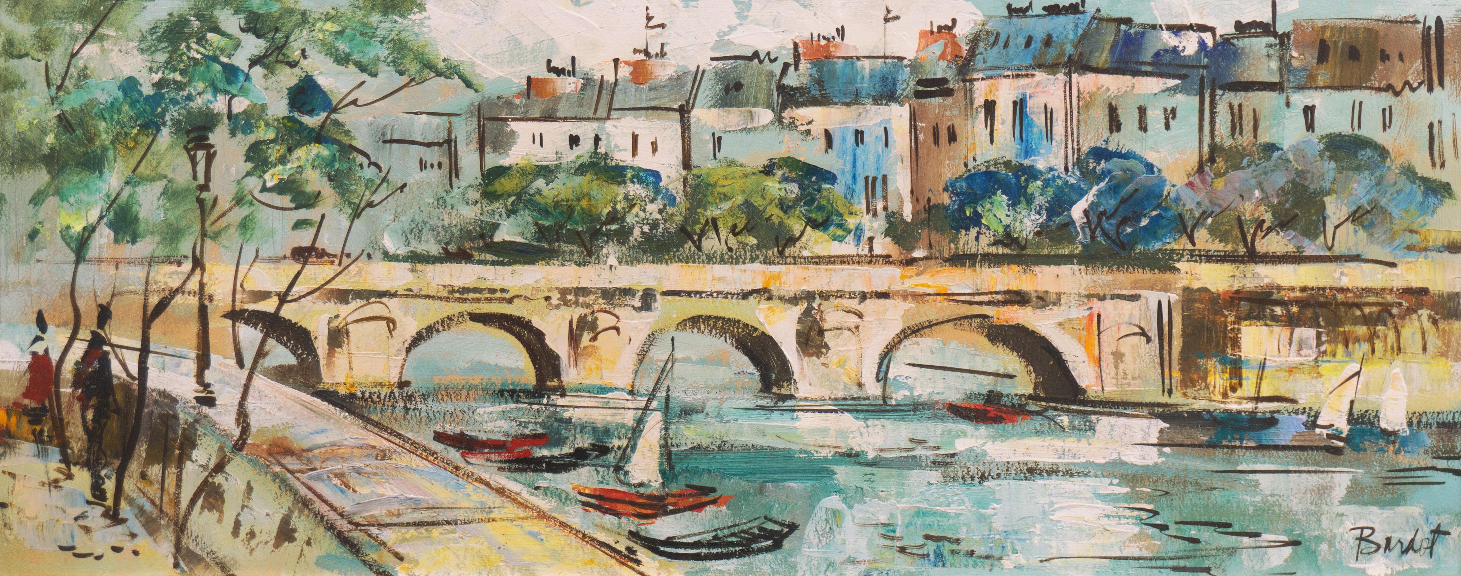 Bardot Landscape Painting - 'Pont Marie, the Seine', School of Paris, Parisian Oil Landscape, Cityscape