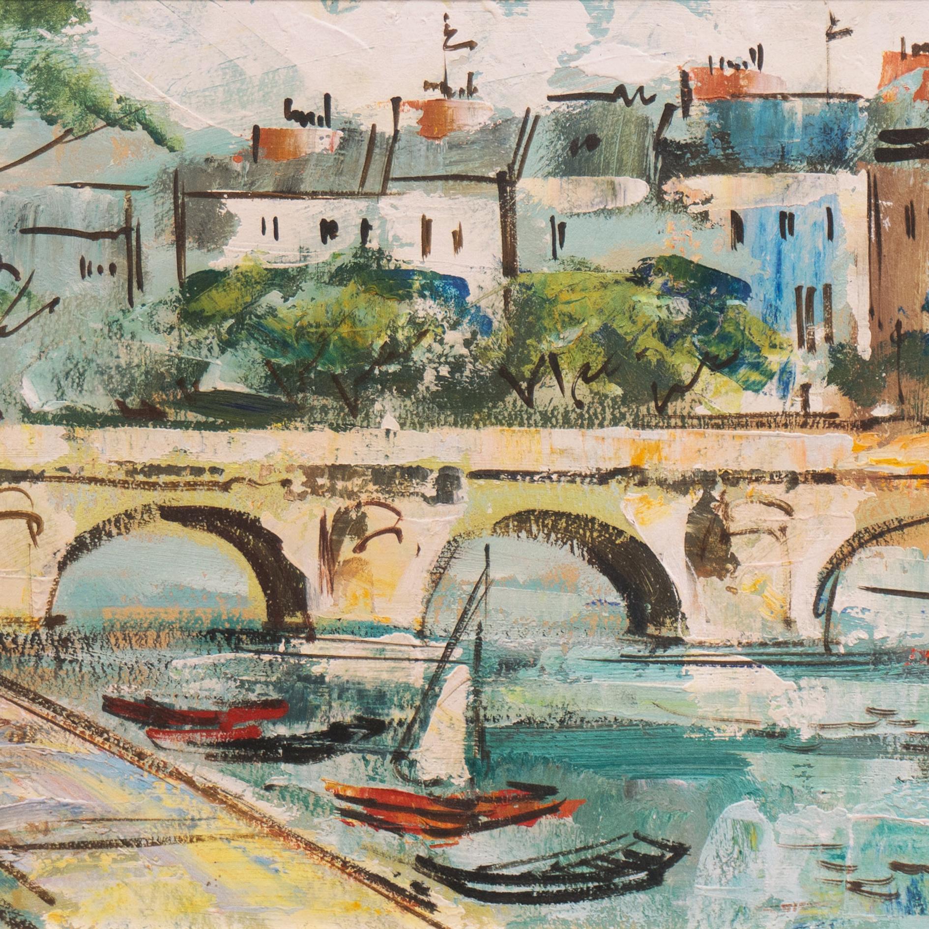 'Pont Marie, the Seine', School of Paris, Parisian Oil Landscape, Cityscape - Post-Impressionist Painting by Bardot