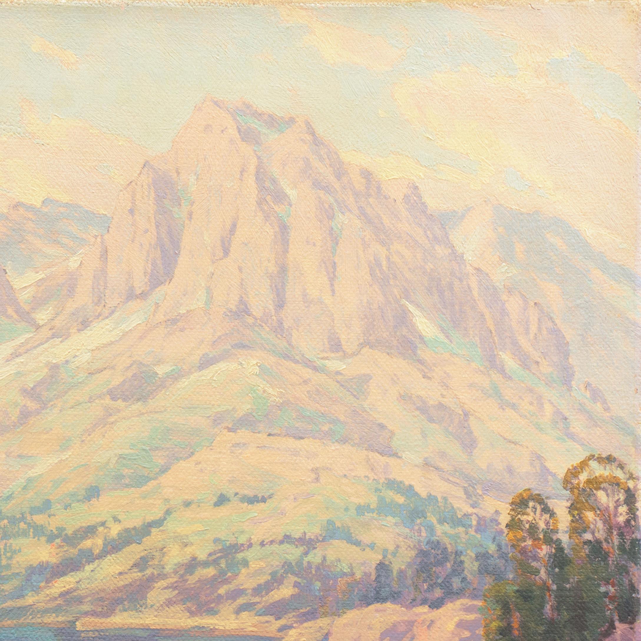 'High Sierras, California', Plein Air Impressionist Lake Oil, AIC, San Francisco - Beige Landscape Painting by Joseph Paul Frey