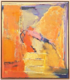 'Abstract, Saffron & Lilac', Danish Woman Artist, Aarhus Art Academy, Large Oil