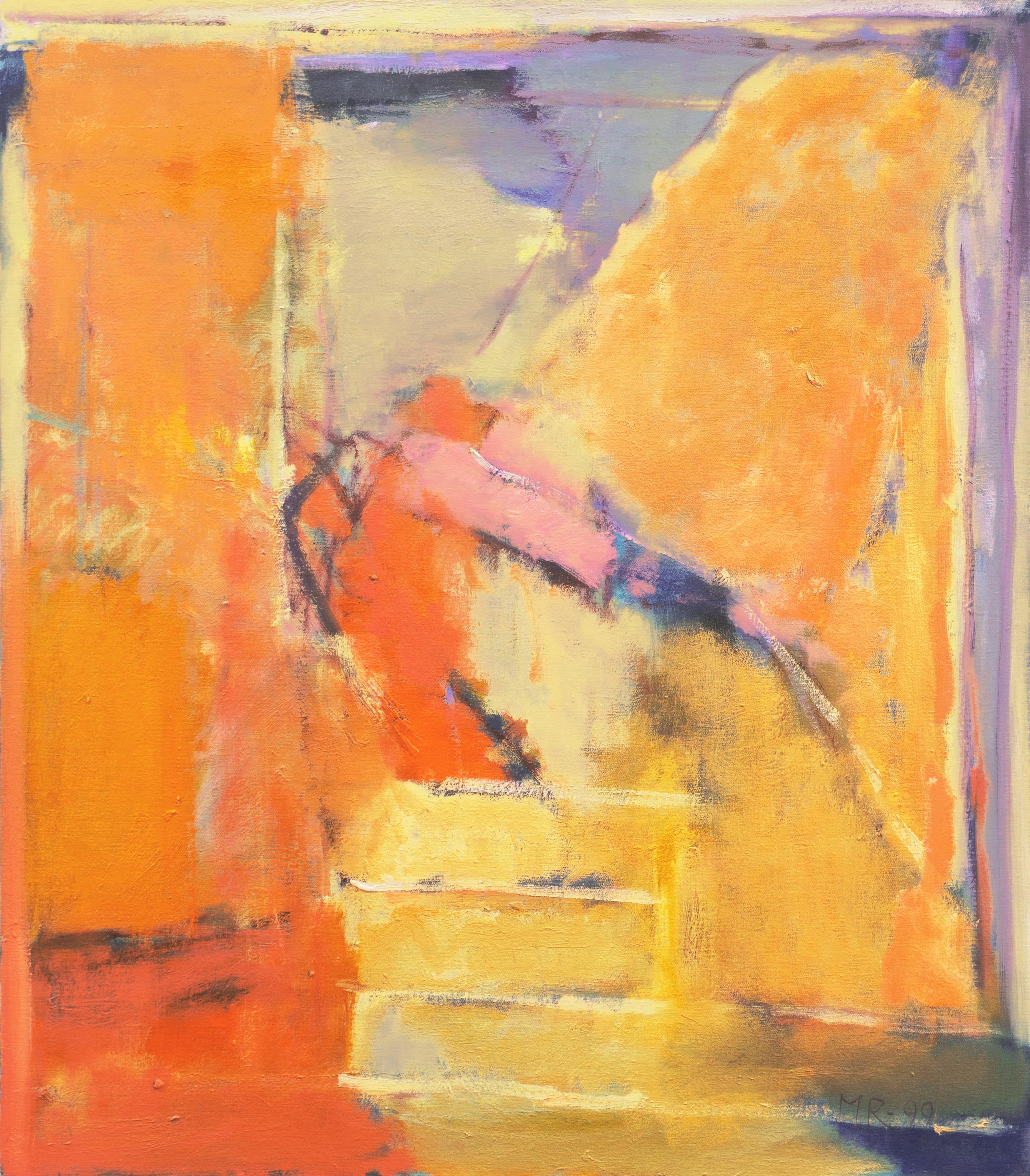 Marna Rix Abstract Painting - 'Abstract, Saffron & Lilac', Danish Woman Artist, Aarhus Art Academy, Large Oil