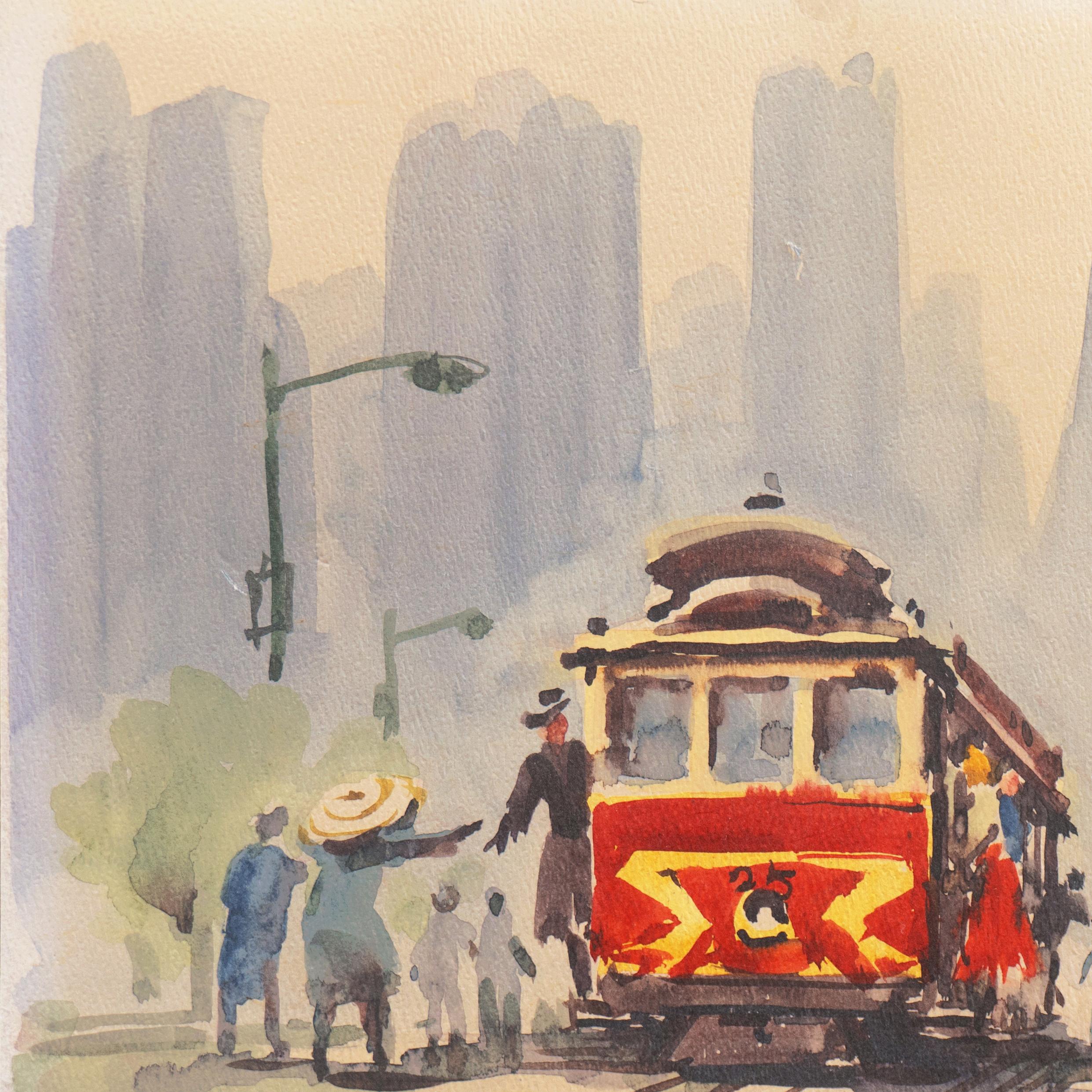 'San Francisco Cable Car', Transamerica Pyramid, Taipei, Taiwan, Tokyo Museum - Impressionist Art by Sun Ying