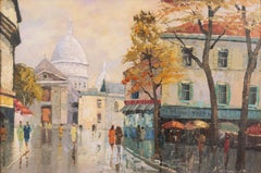 'Rainy Day in Paris, Montmartre with a View of Sacré-Cœur', Large Framed Oil