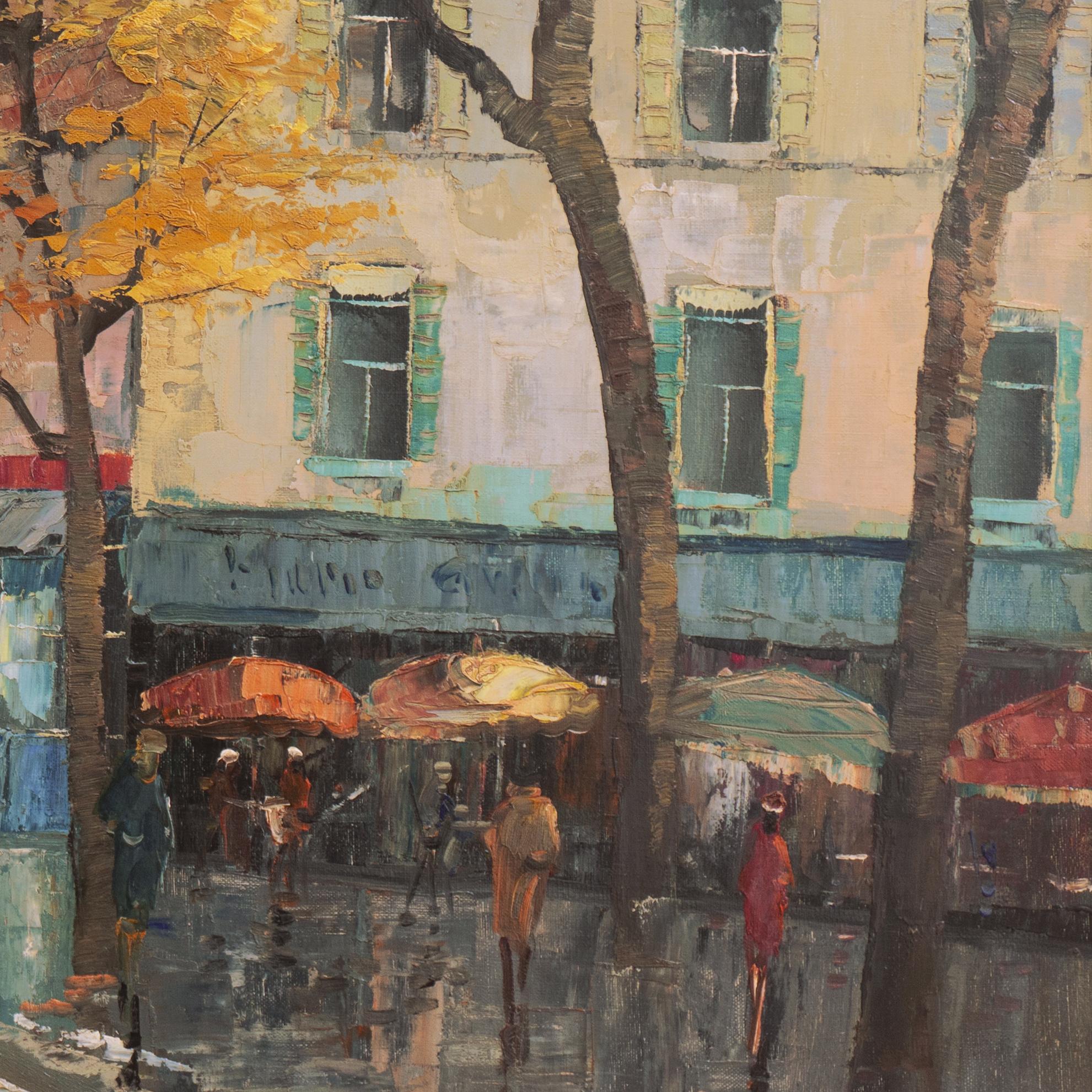 'Jour de pluie à Paris, Montmartre avec vue sur le Sacré-Cœur', grande huile encadrée en vente 2